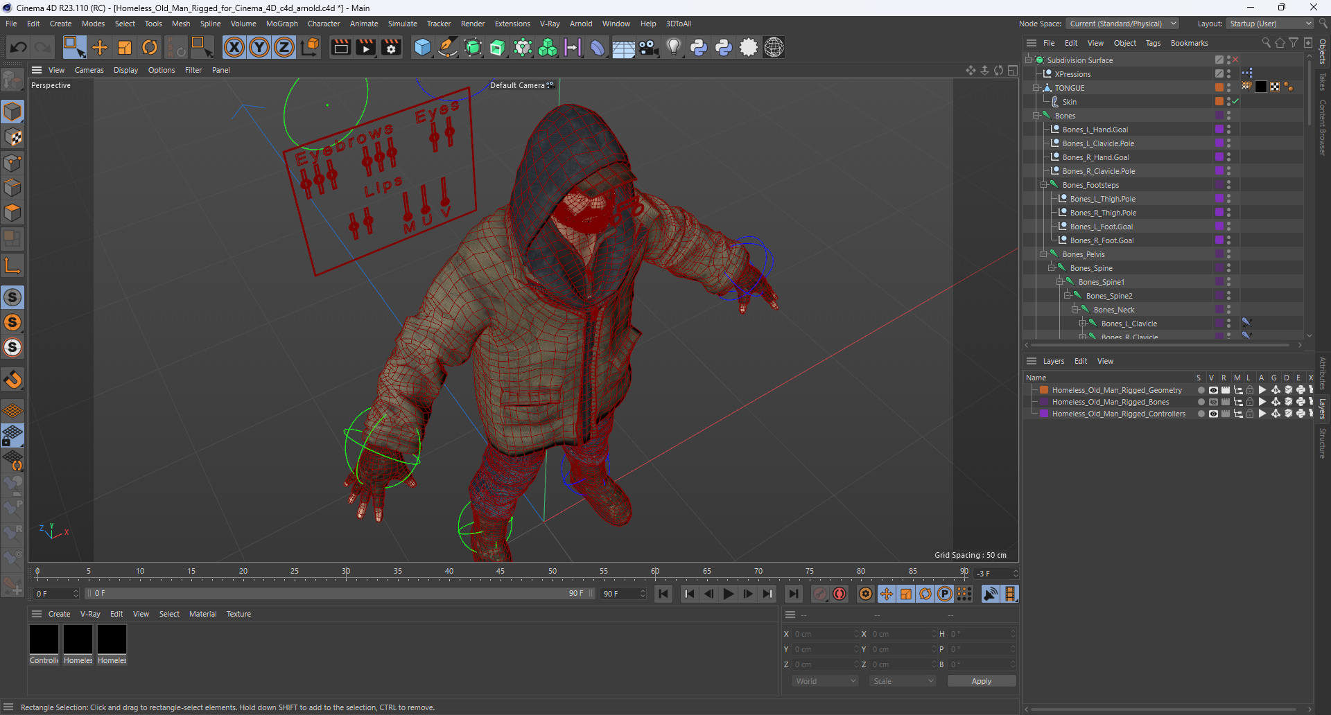 Homeless Old Man Rigged for Cinema 4D 3D