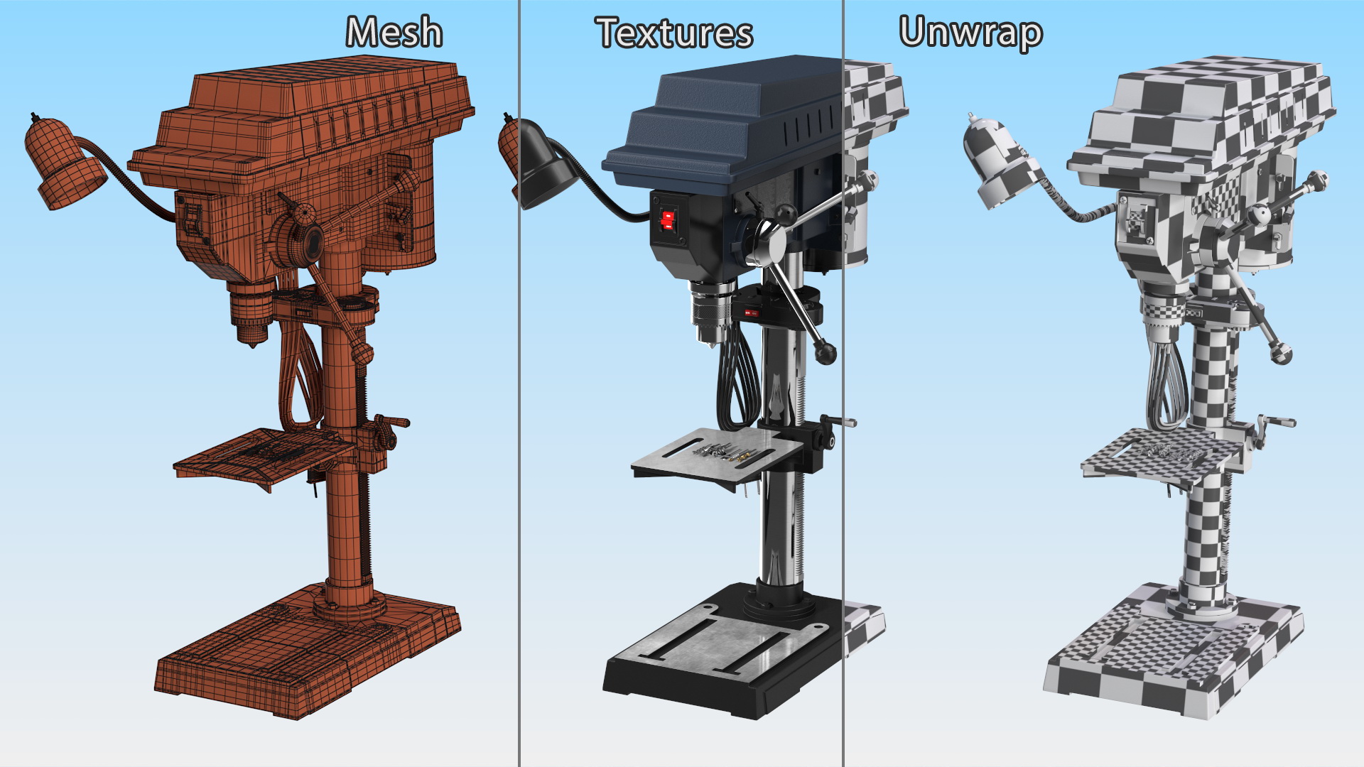 3D Bench Drill Press with Drill Bits model