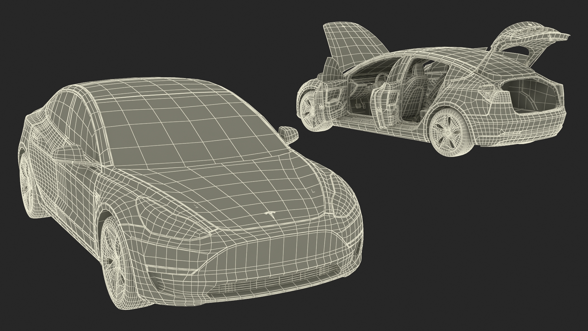 3D Tesla with Aero Wheel Cover Accessories Rigged