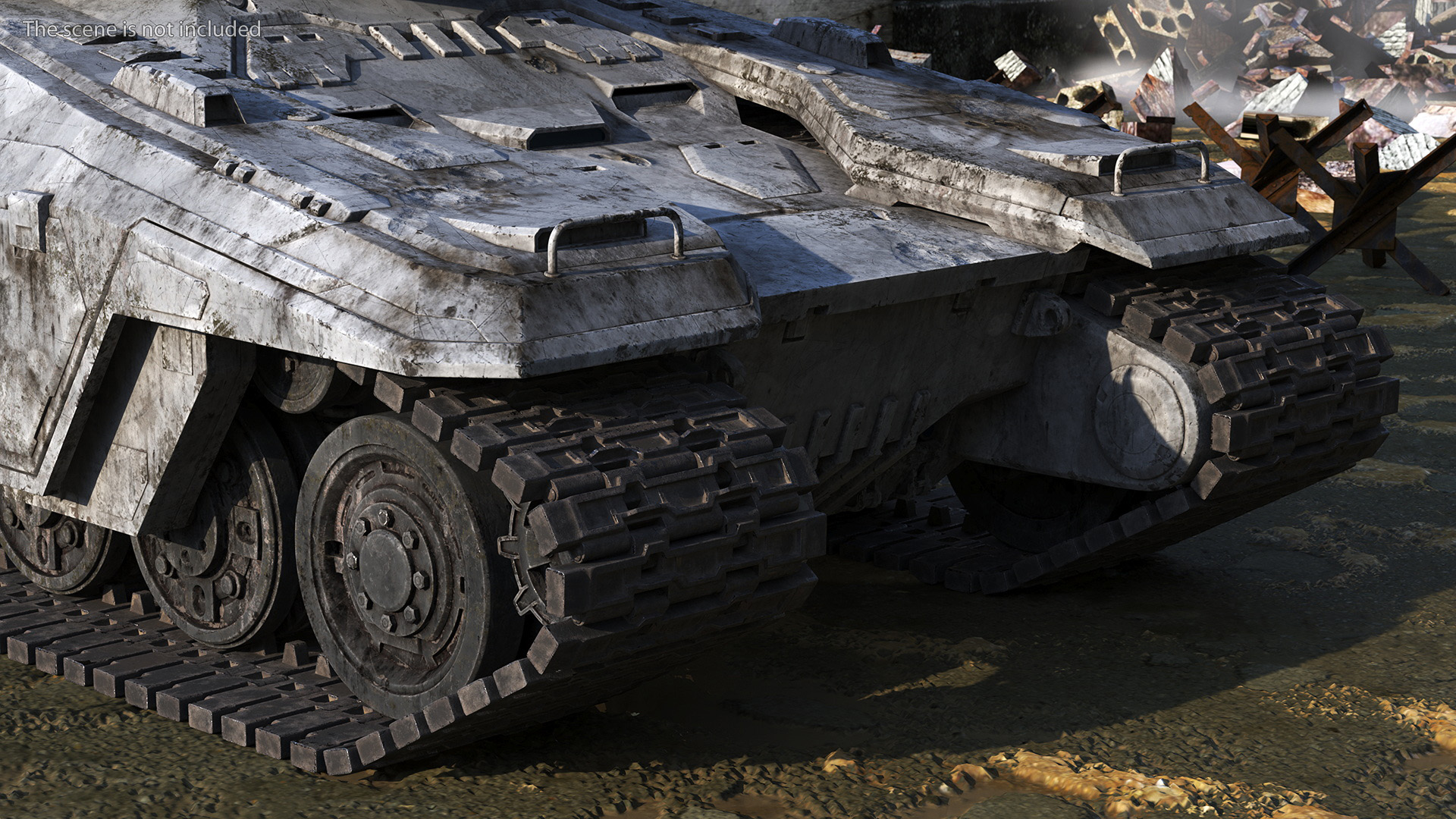 3D model Futuristic Battle Tank with Damage Rigged for Cinema 4D