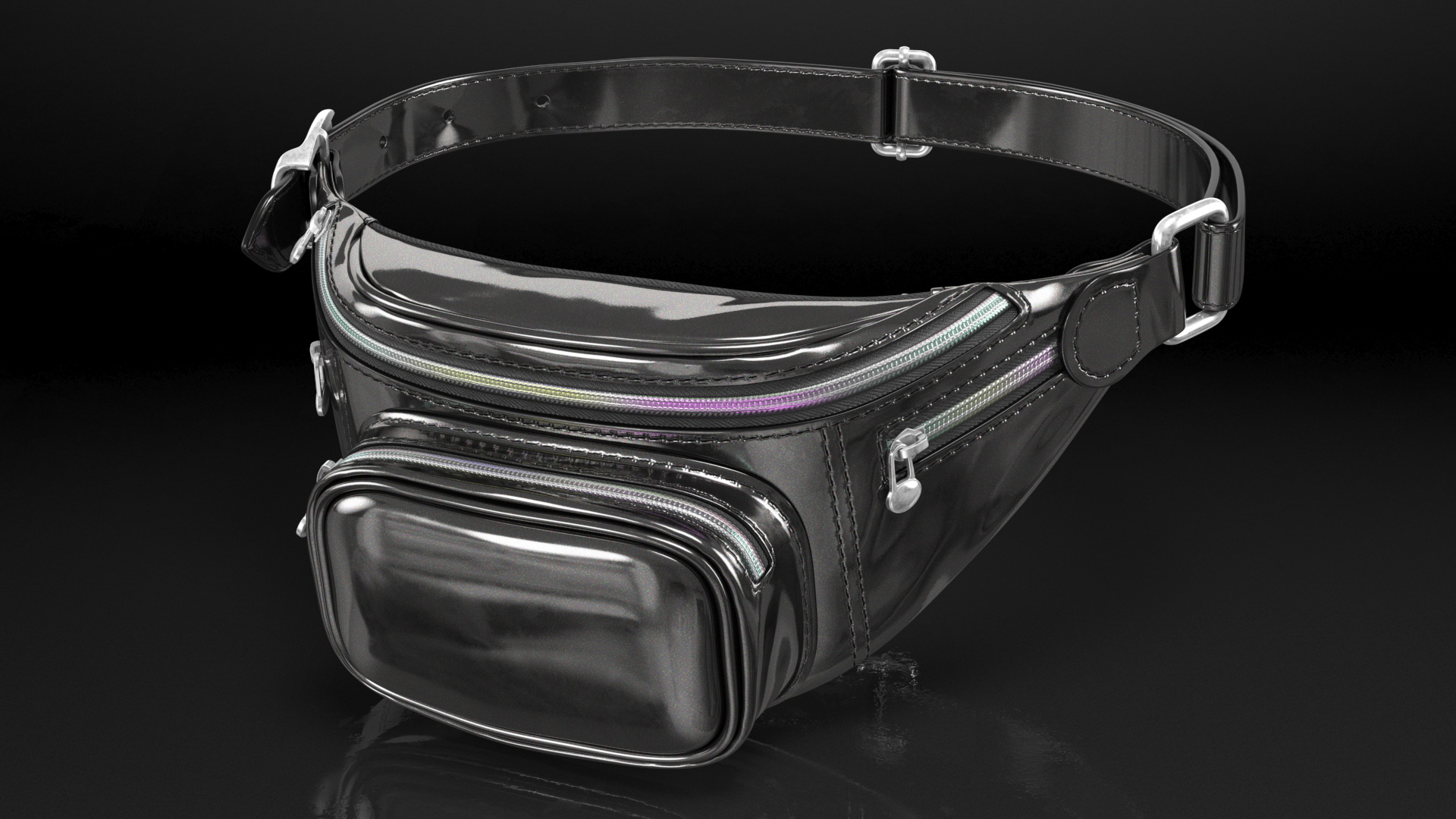 3D Waist Bag Varnished Black Leather model