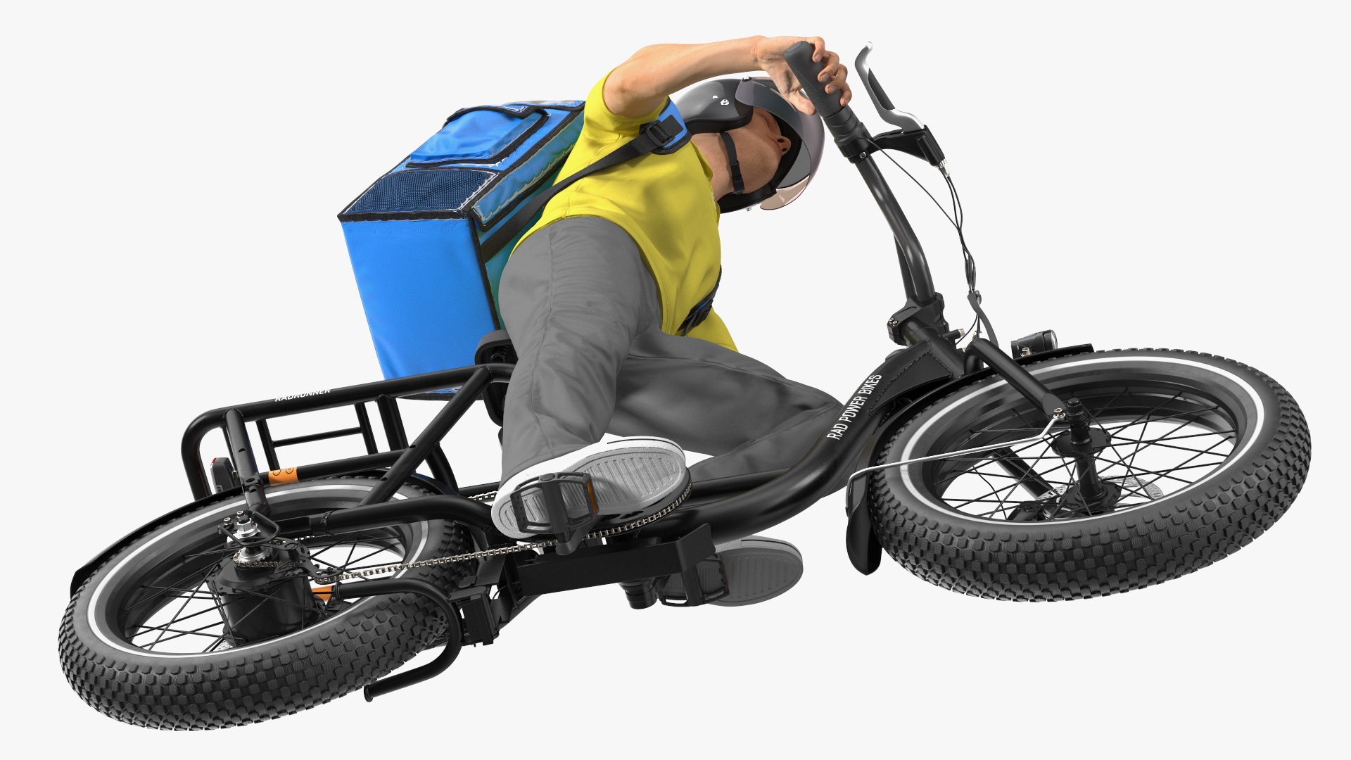 Deliveryman Riding E-Bike RadRunner Rigged 3D