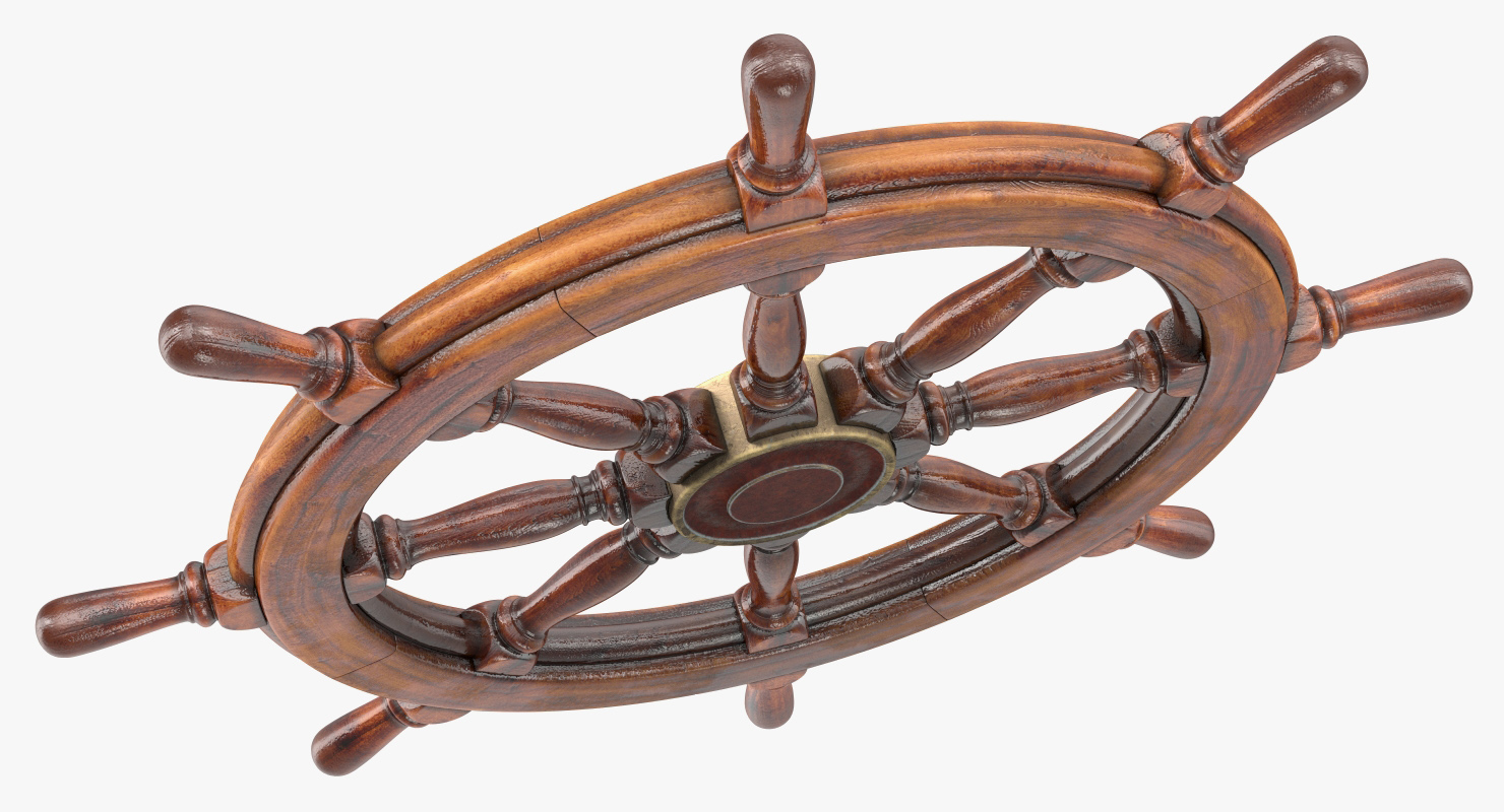 3D Old Wooden Helm Wheel