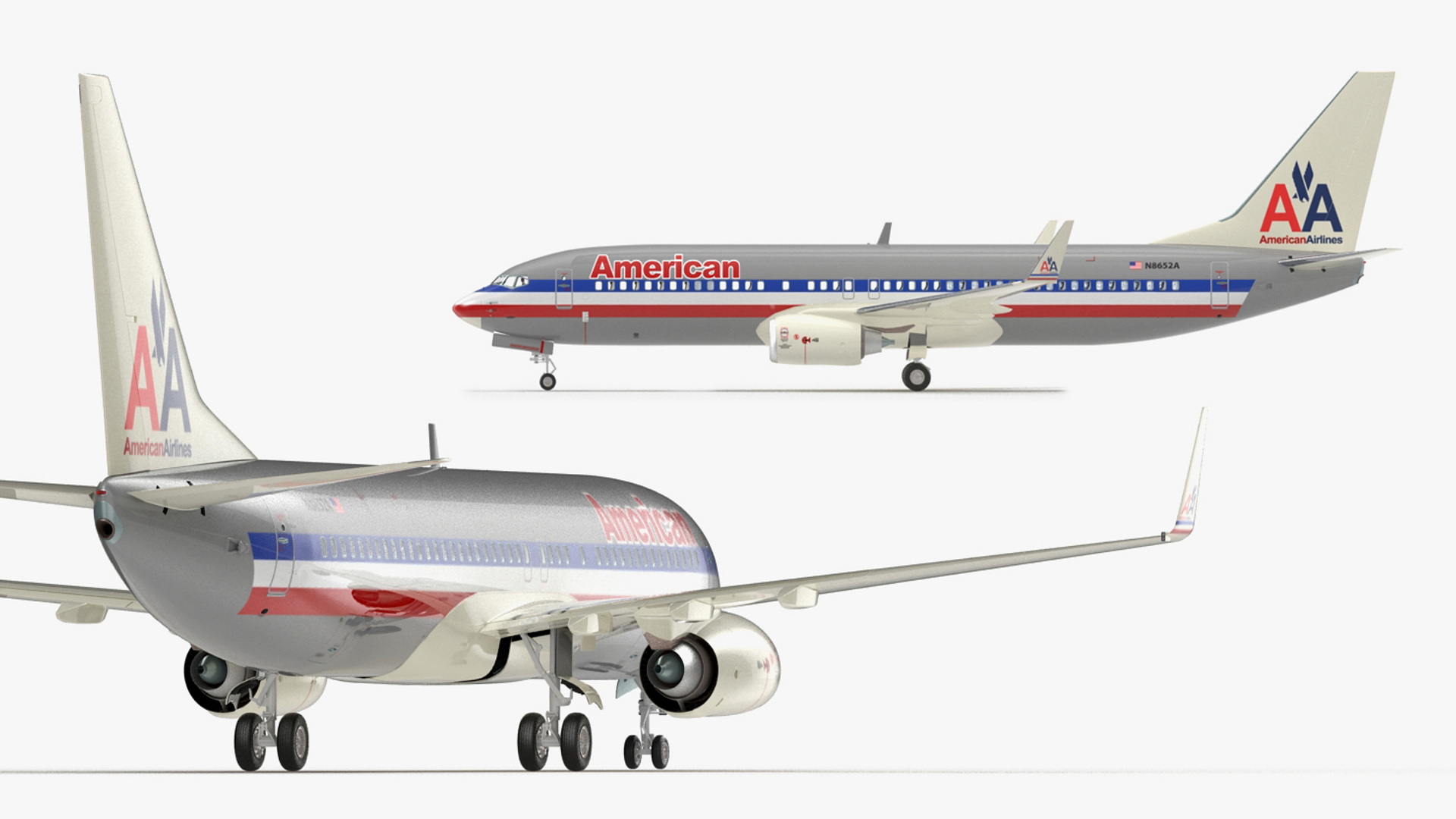 3D American Airlines Boeing 737-800 with Interior Rigged model