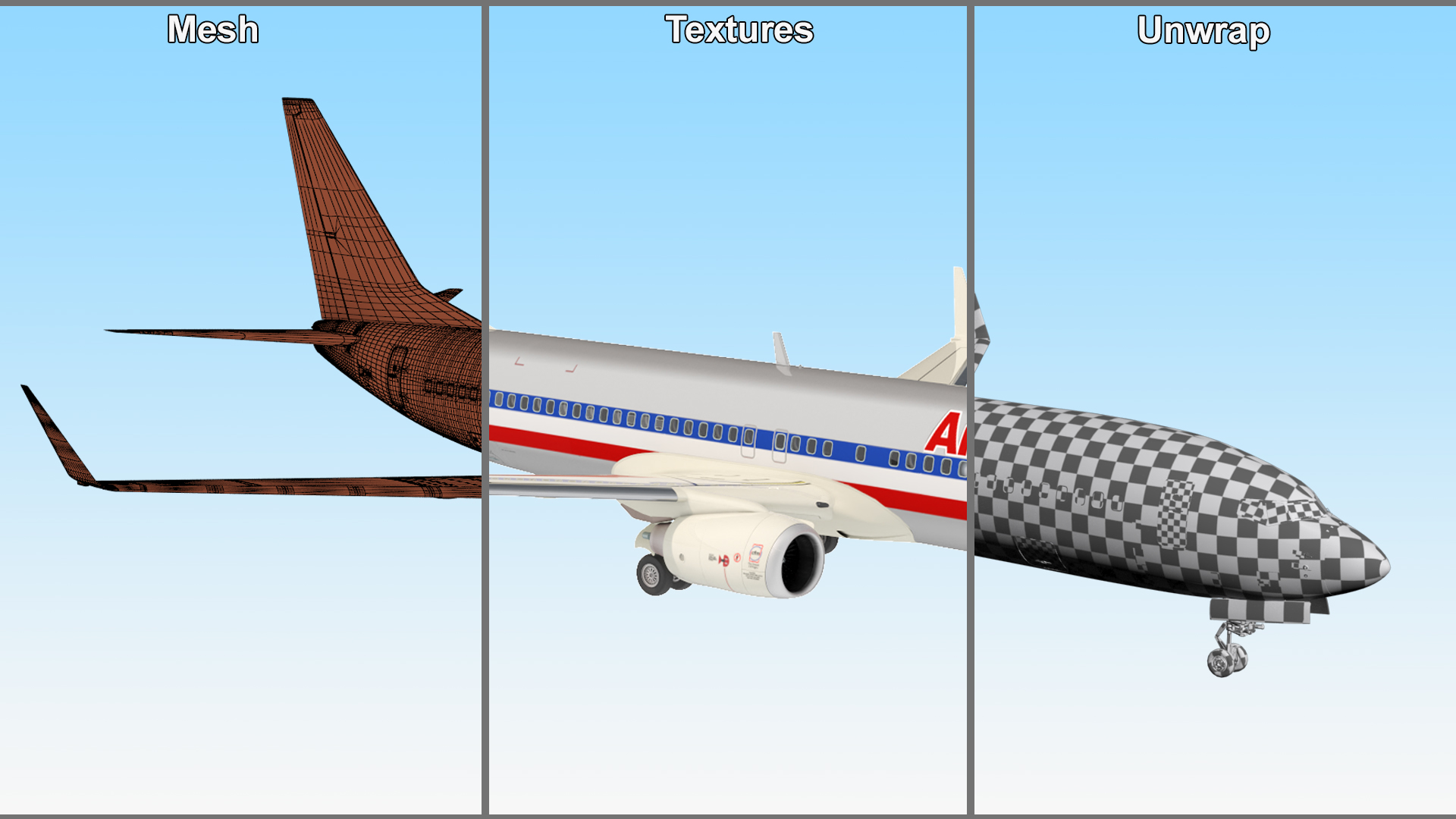 3D American Airlines Boeing 737-800 with Interior Rigged model