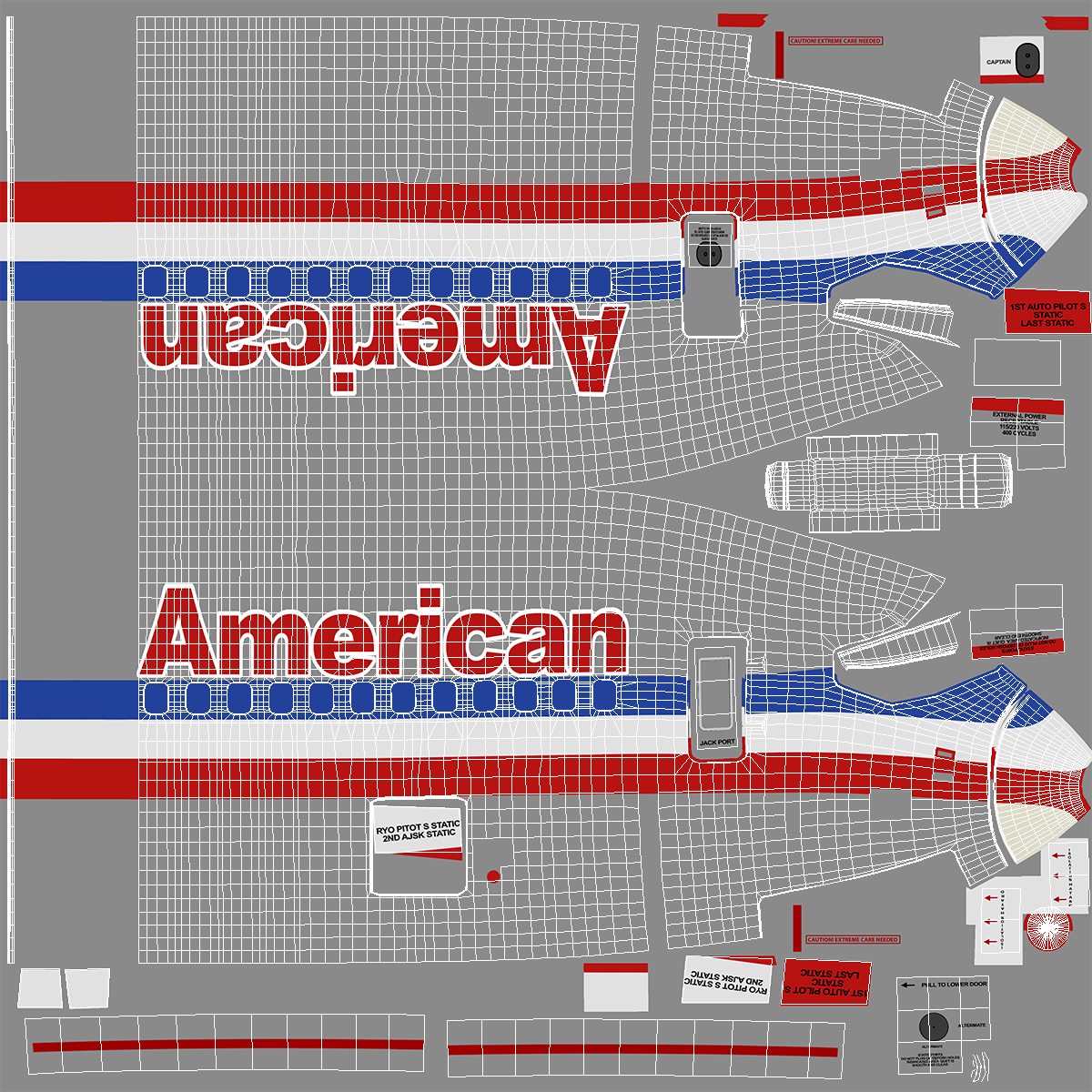 3D American Airlines Boeing 737-800 with Interior Rigged model