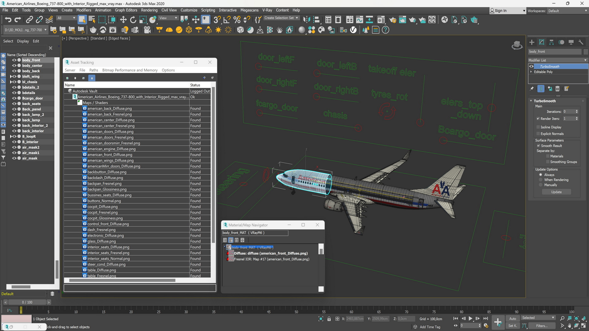 3D American Airlines Boeing 737-800 with Interior Rigged model