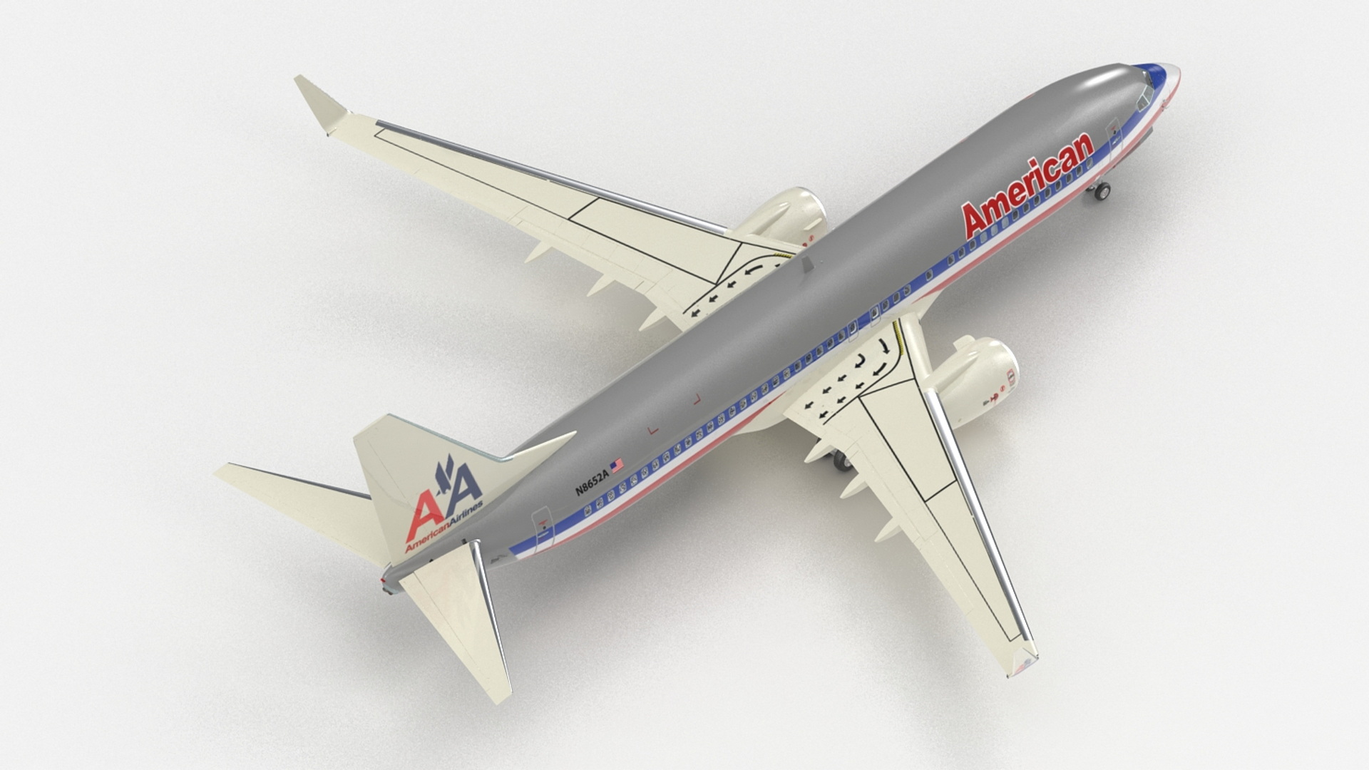 3D American Airlines Boeing 737-800 with Interior Rigged model