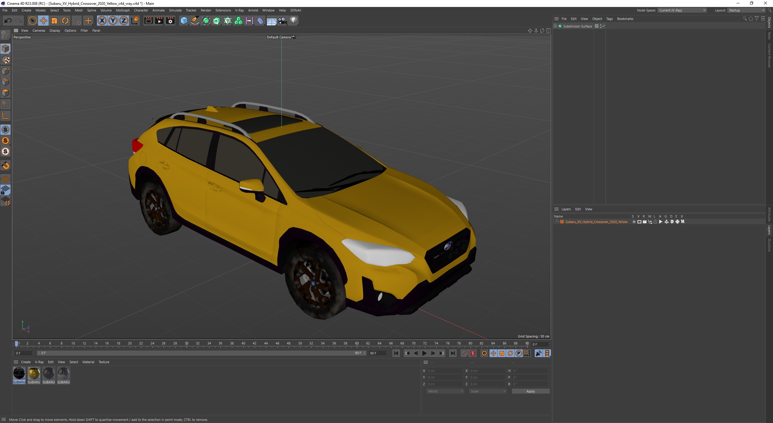 3D Subaru XV Hybrid Crossover 2020 Yellow model