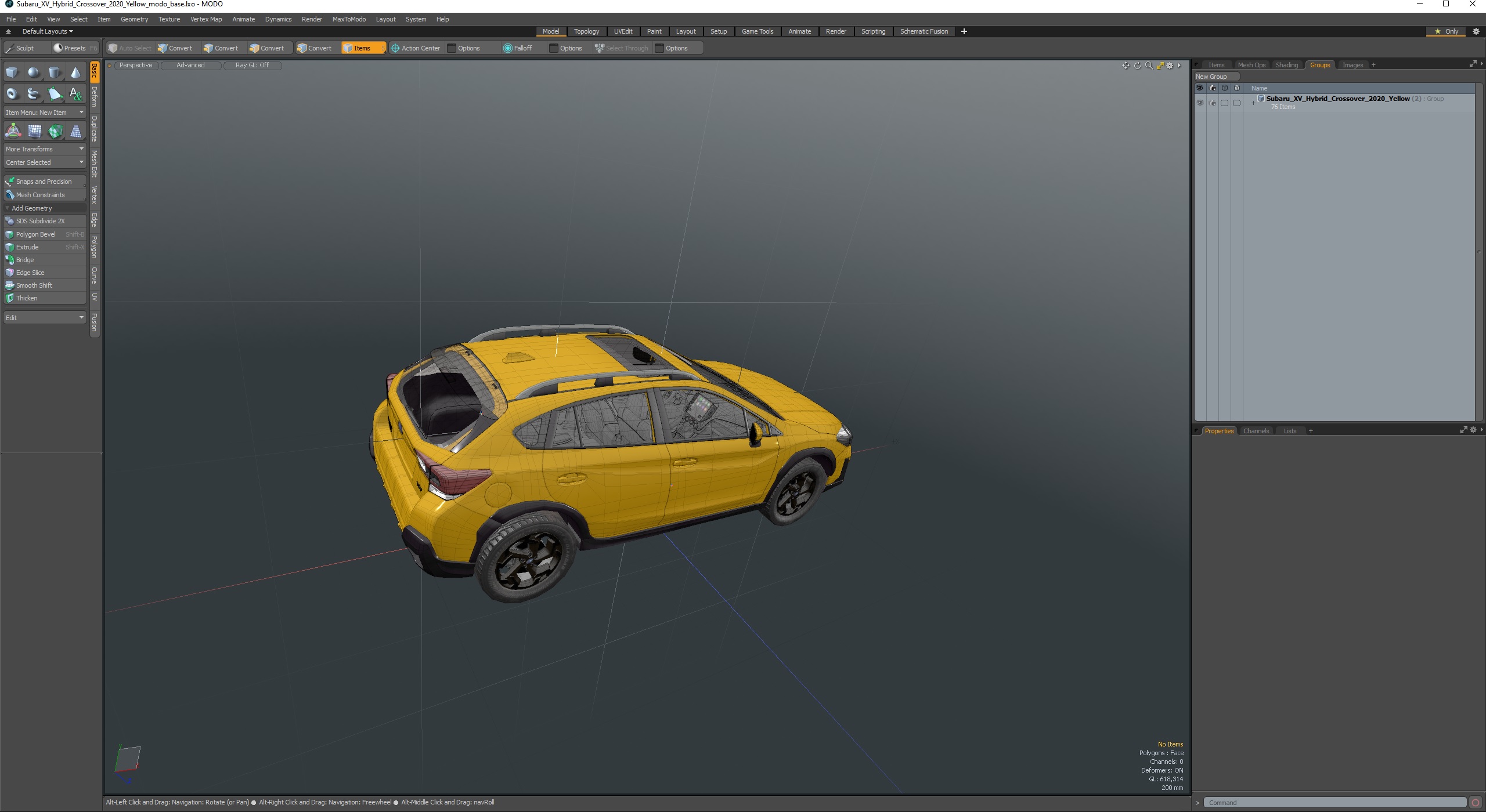 3D Subaru XV Hybrid Crossover 2020 Yellow model