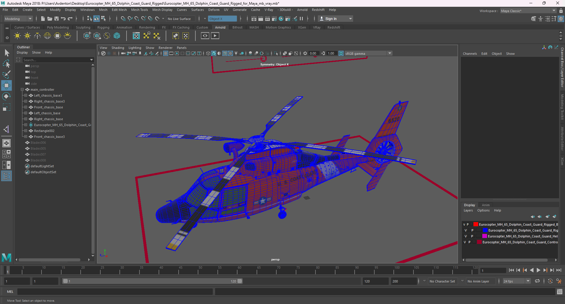 Eurocopter MH 65 Dolphin Coast Guard Rigged for Maya 3D