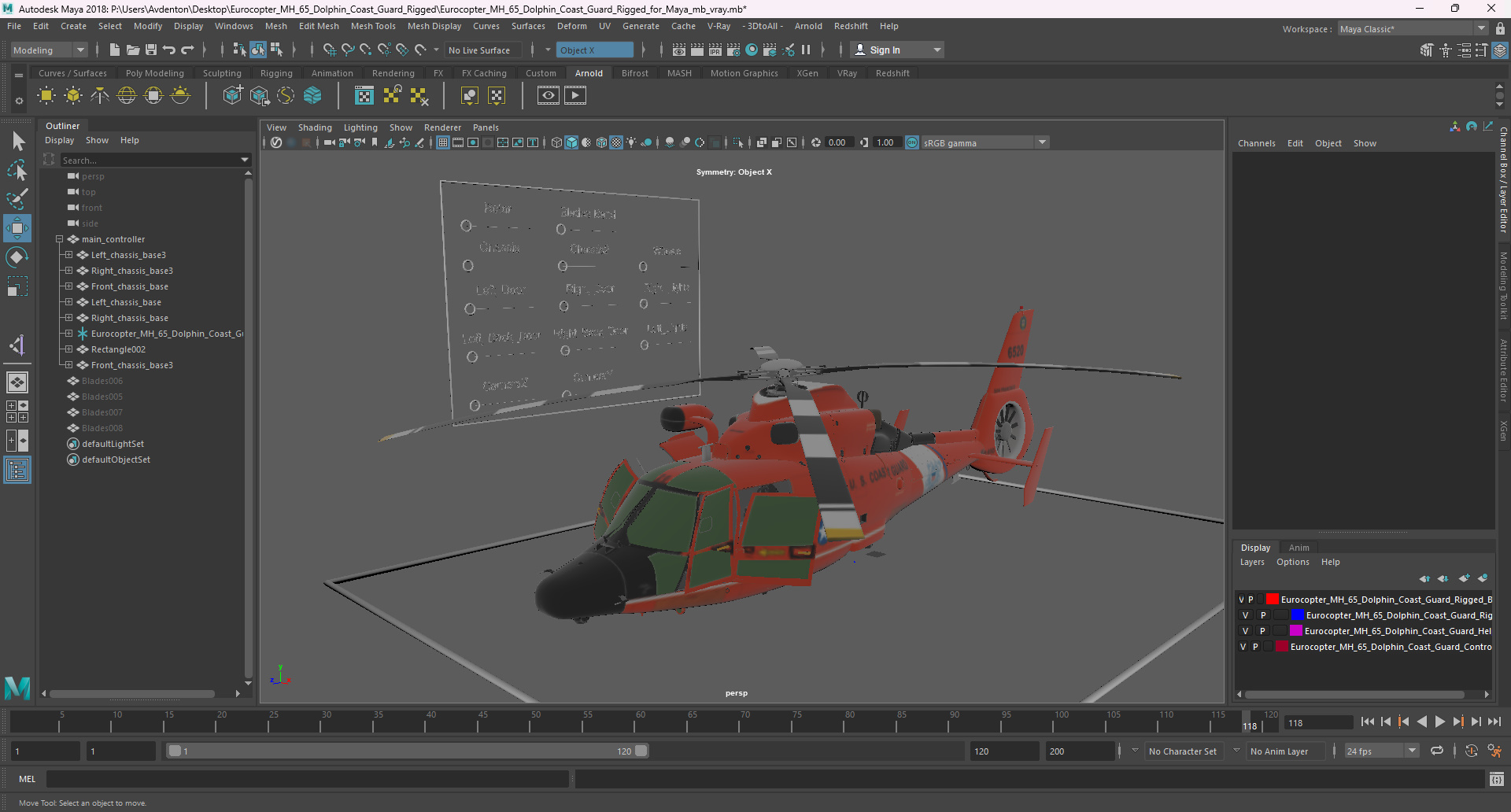 Eurocopter MH 65 Dolphin Coast Guard Rigged for Maya 3D