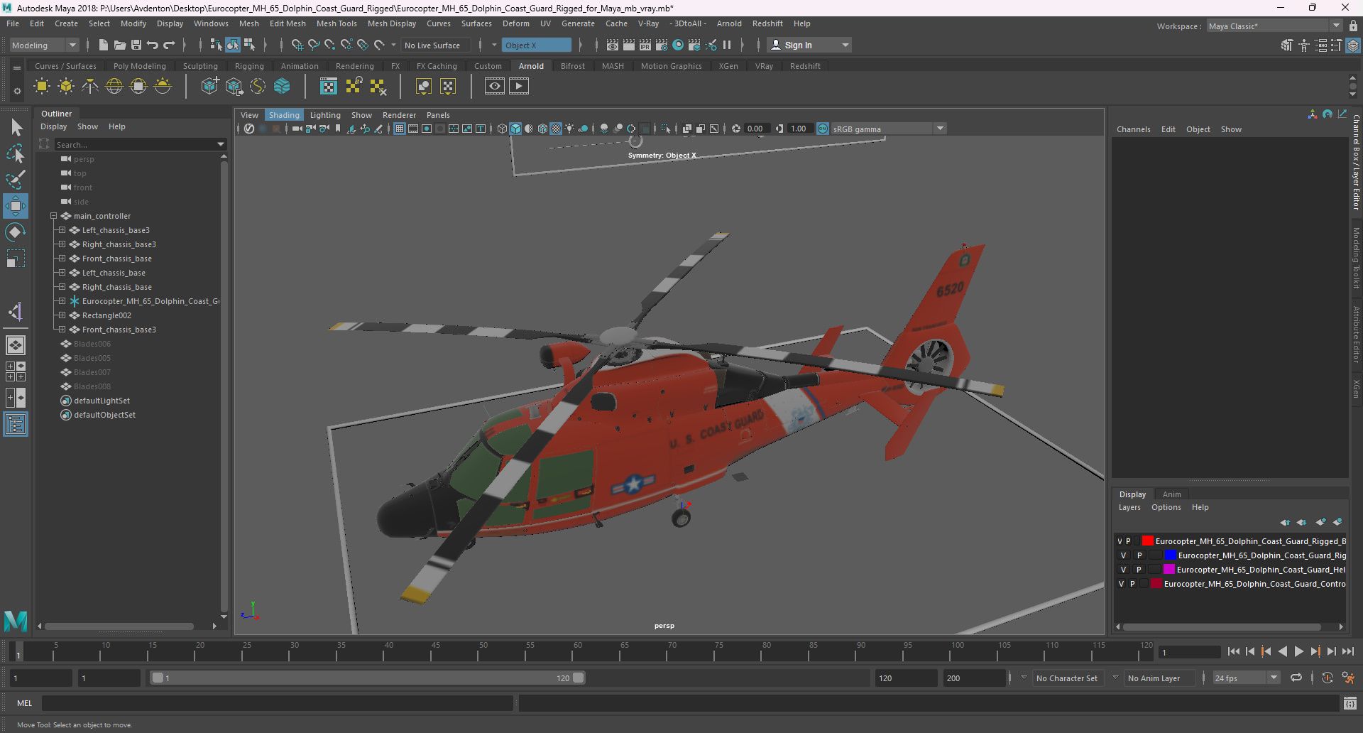 Eurocopter MH 65 Dolphin Coast Guard Rigged for Maya 3D