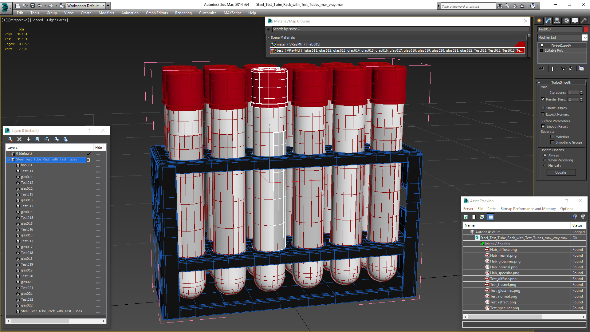 3D Steel Test Tube Rack with Test Tubes