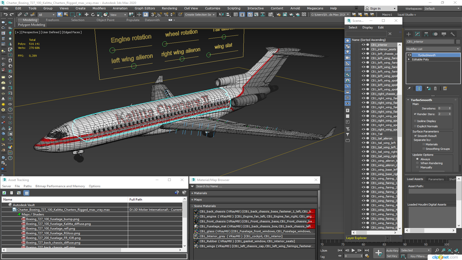 3D Charter Boeing 727-100 Kalitta Charters Rigged