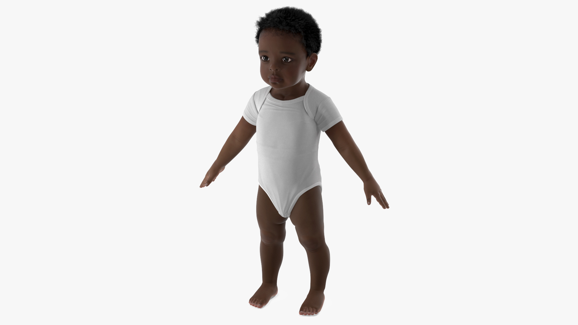 3D model Baby Boy Dark Skinned Wearing Bodysuit A-Pose