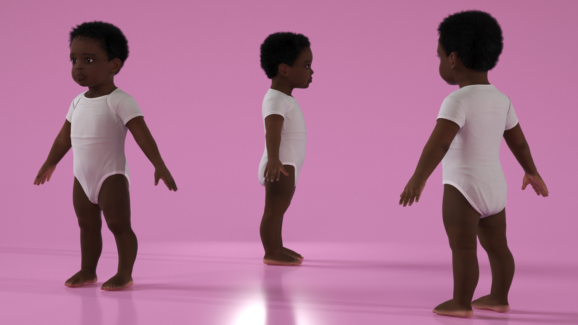 3D model Baby Boy Dark Skinned Wearing Bodysuit A-Pose