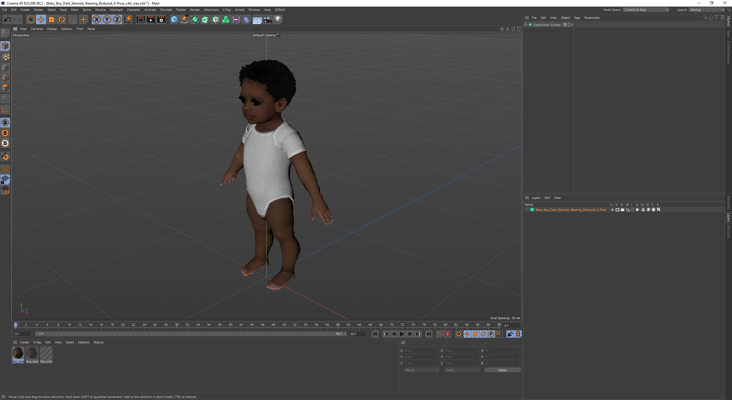 3D model Baby Boy Dark Skinned Wearing Bodysuit A-Pose