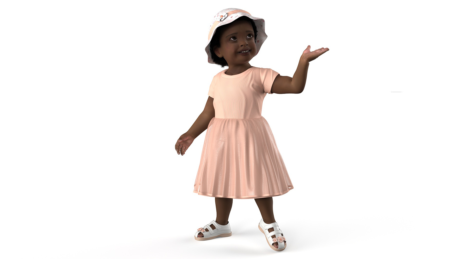 3D Little African Girl Light Skin in Summer Fur Rigged