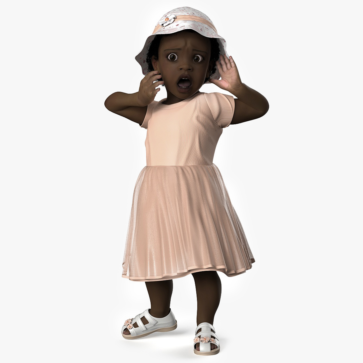 3D Little African Girl Light Skin in Summer Fur Rigged