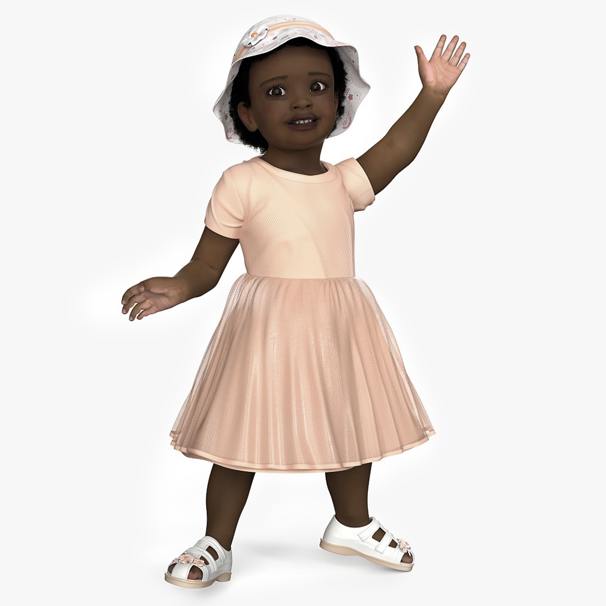 3D Little African Girl Light Skin in Summer Fur Rigged