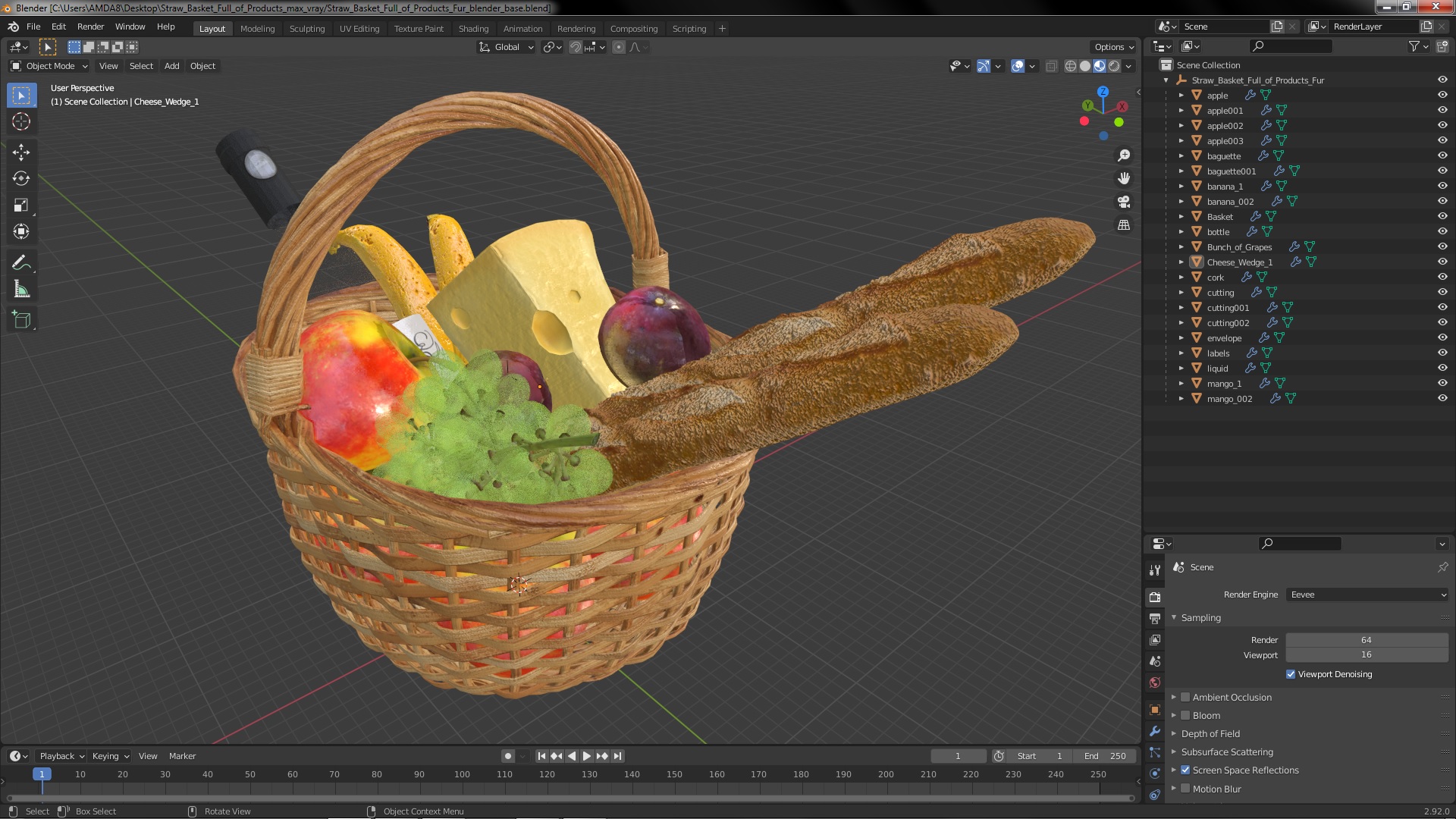 Straw Basket Full of Products 3D model