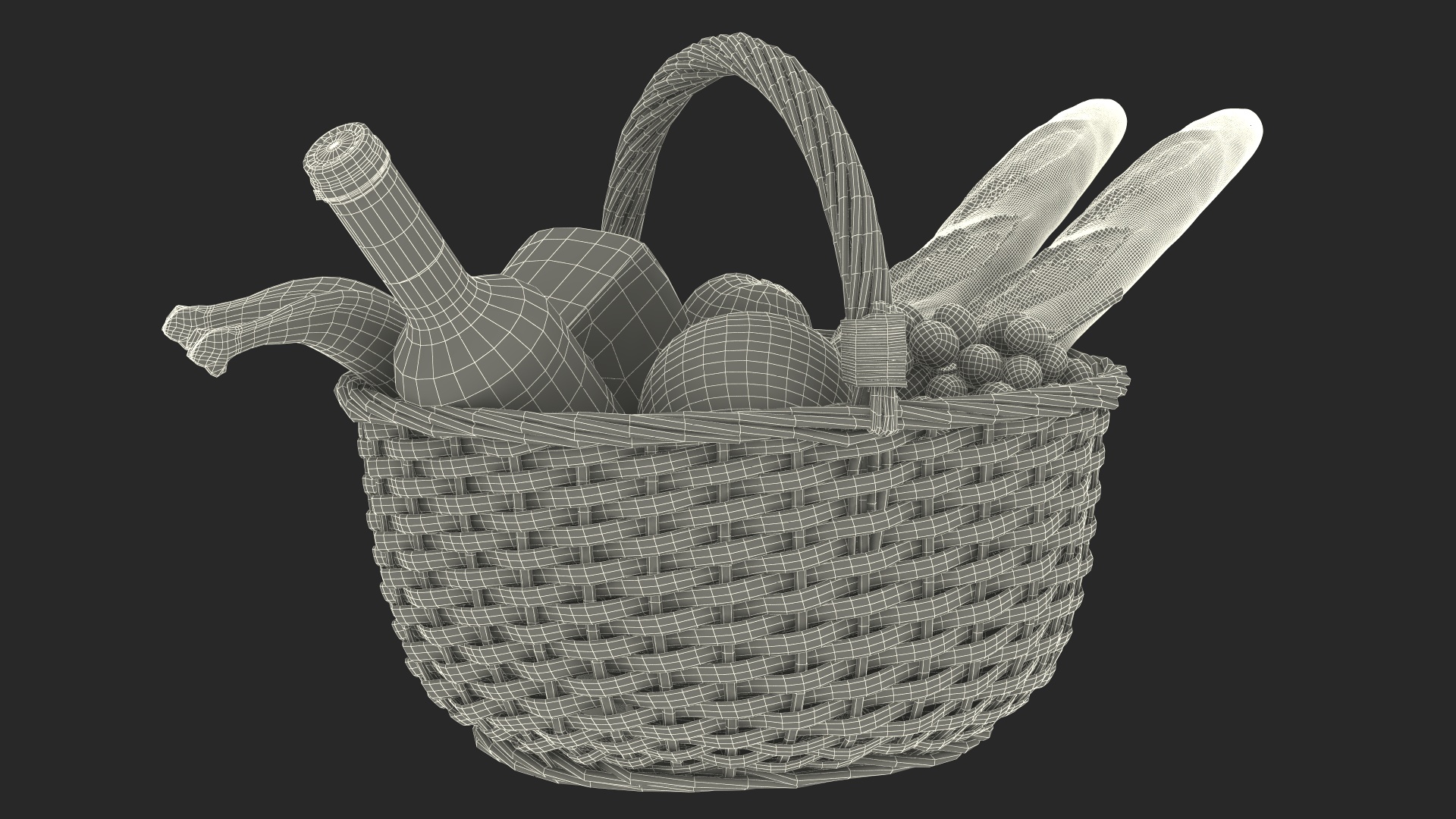 Straw Basket Full of Products 3D model