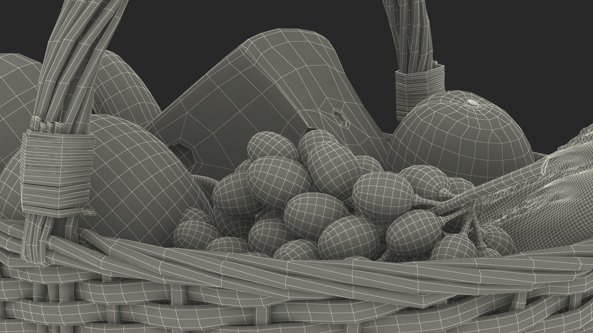 Straw Basket Full of Products 3D model