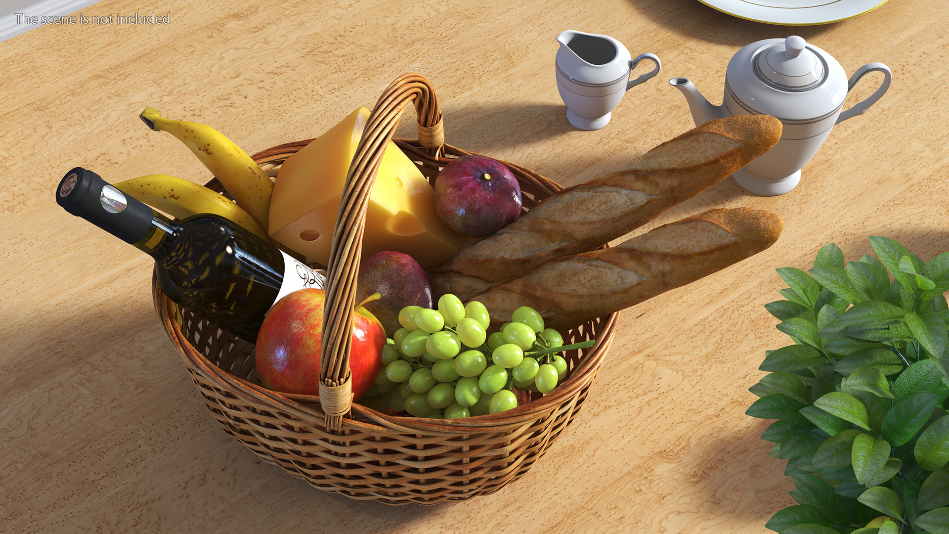 Straw Basket Full of Products 3D model