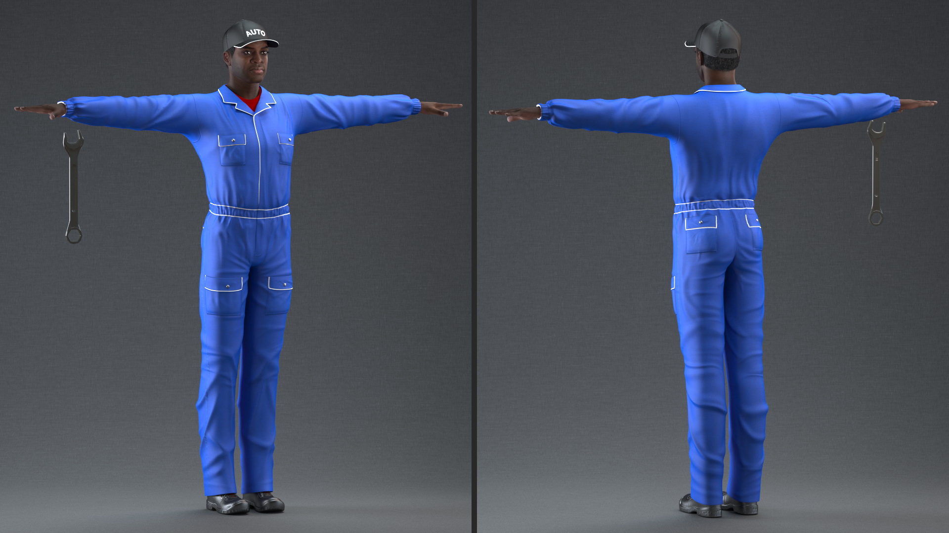 3D model Dark Skin Black Car Mechanic T Pose