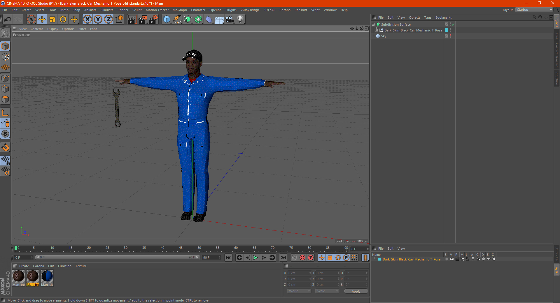 3D model Dark Skin Black Car Mechanic T Pose