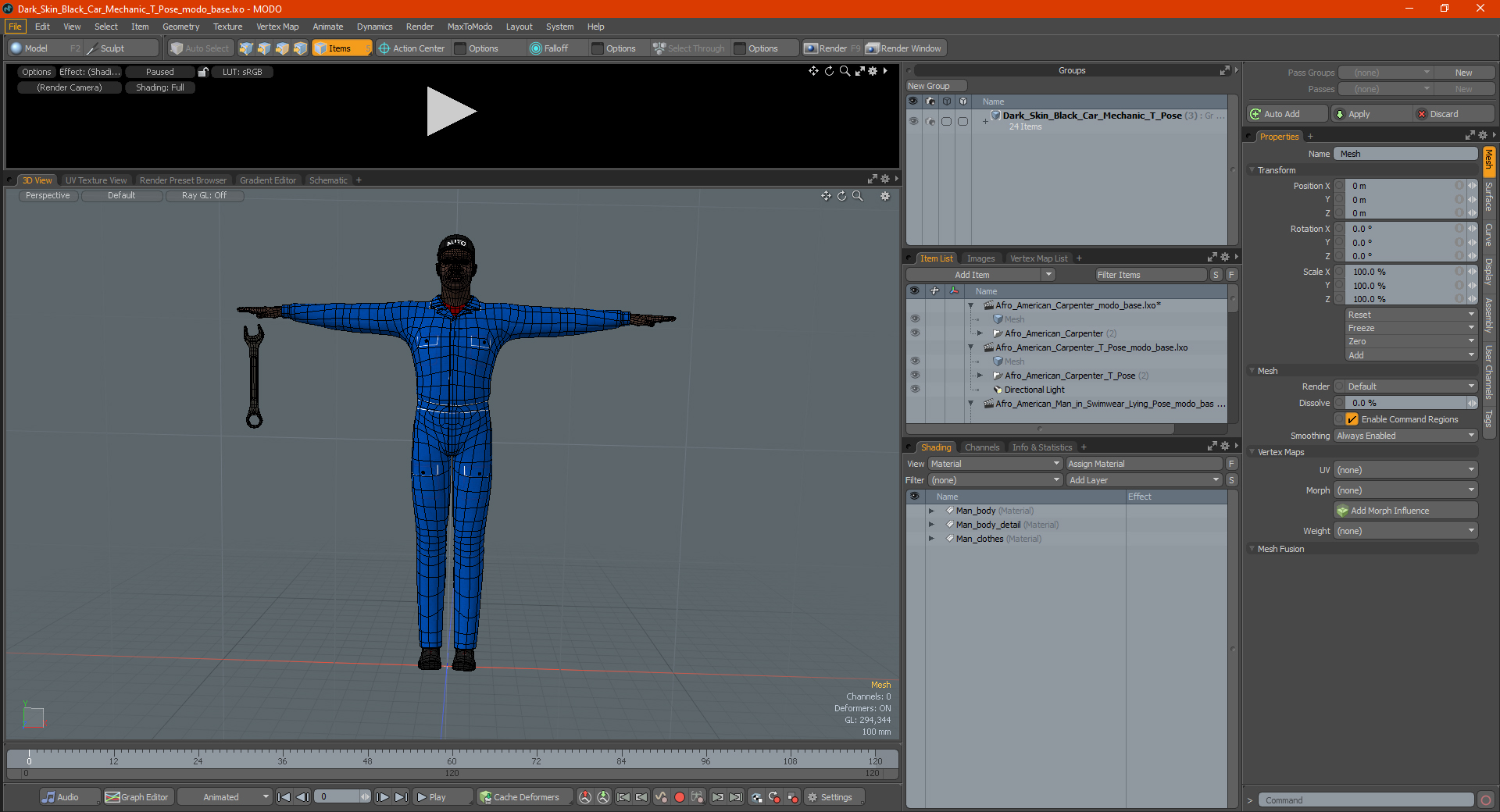 3D model Dark Skin Black Car Mechanic T Pose