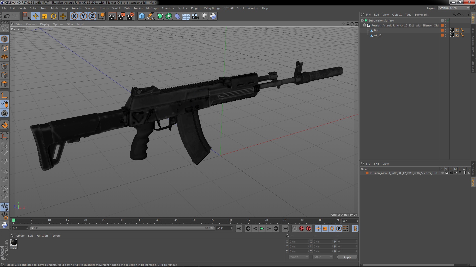 3D model Russian Assault Rifle AK-12 2011 with Silencer Old