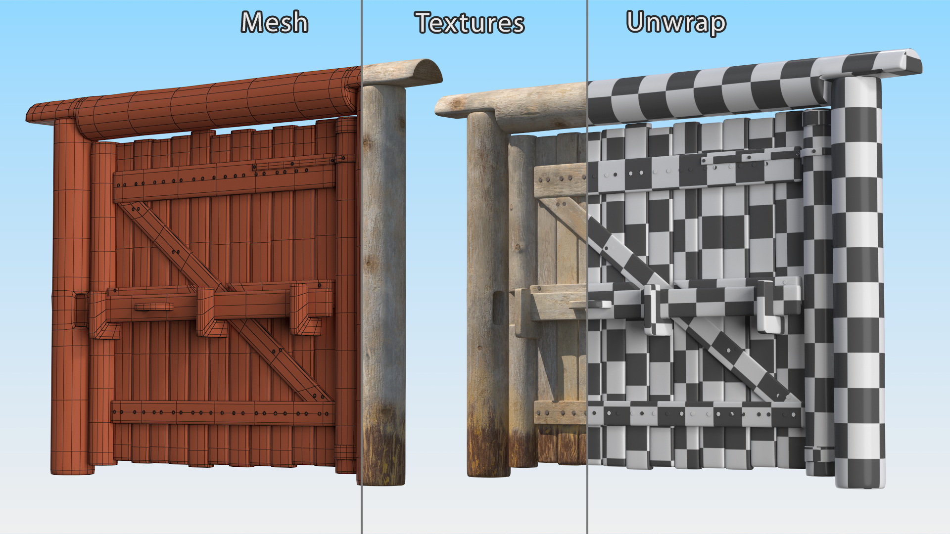 3D Village Old Wooden Gate model