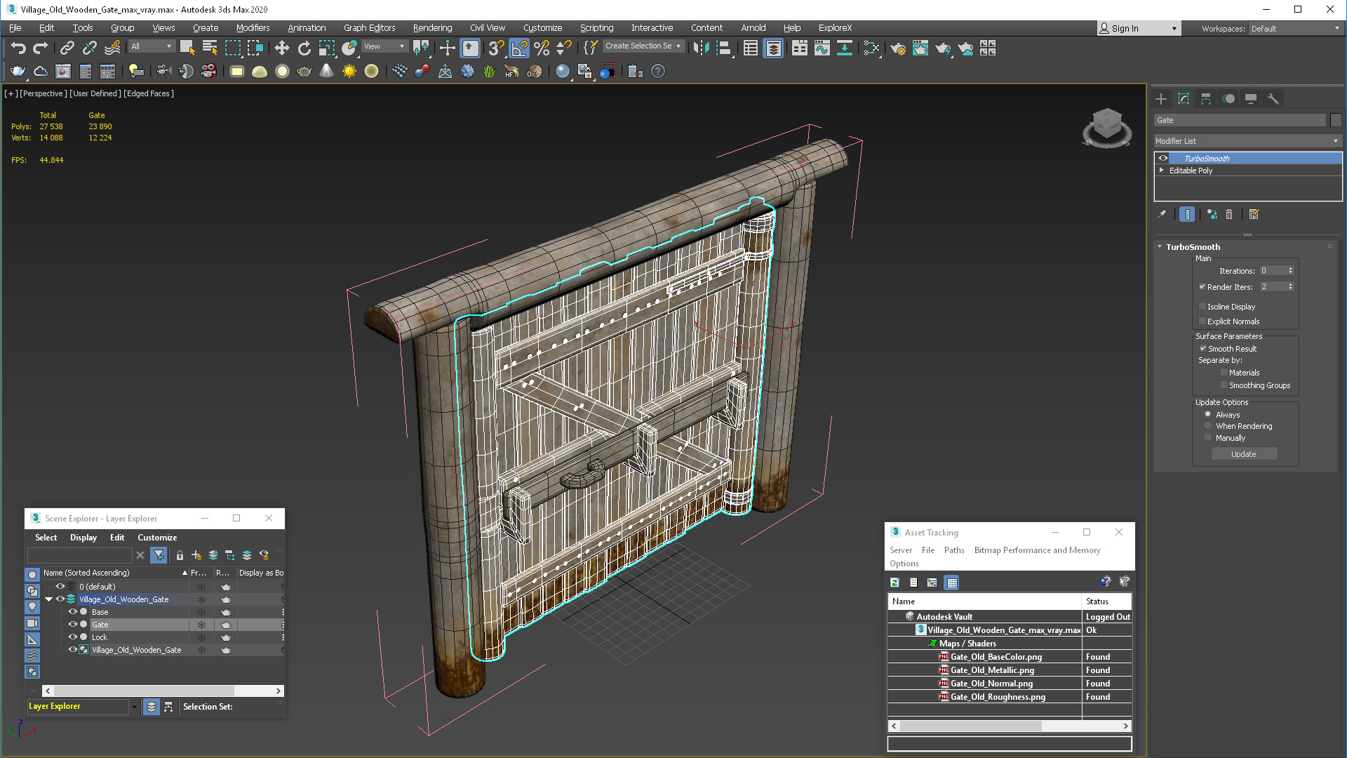 3D Village Old Wooden Gate model