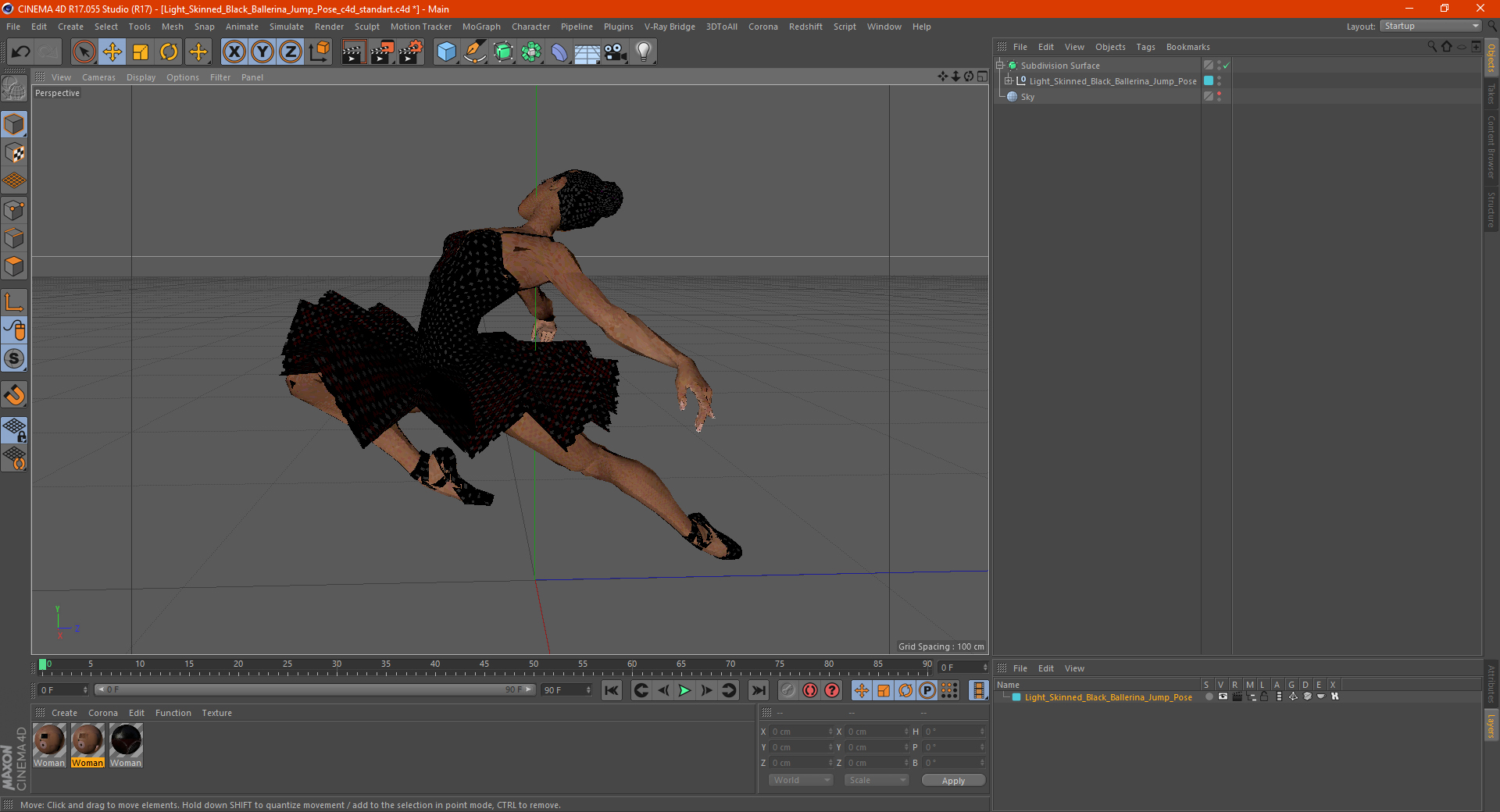 Light Skinned Black Ballerina Jump Pose 3D model