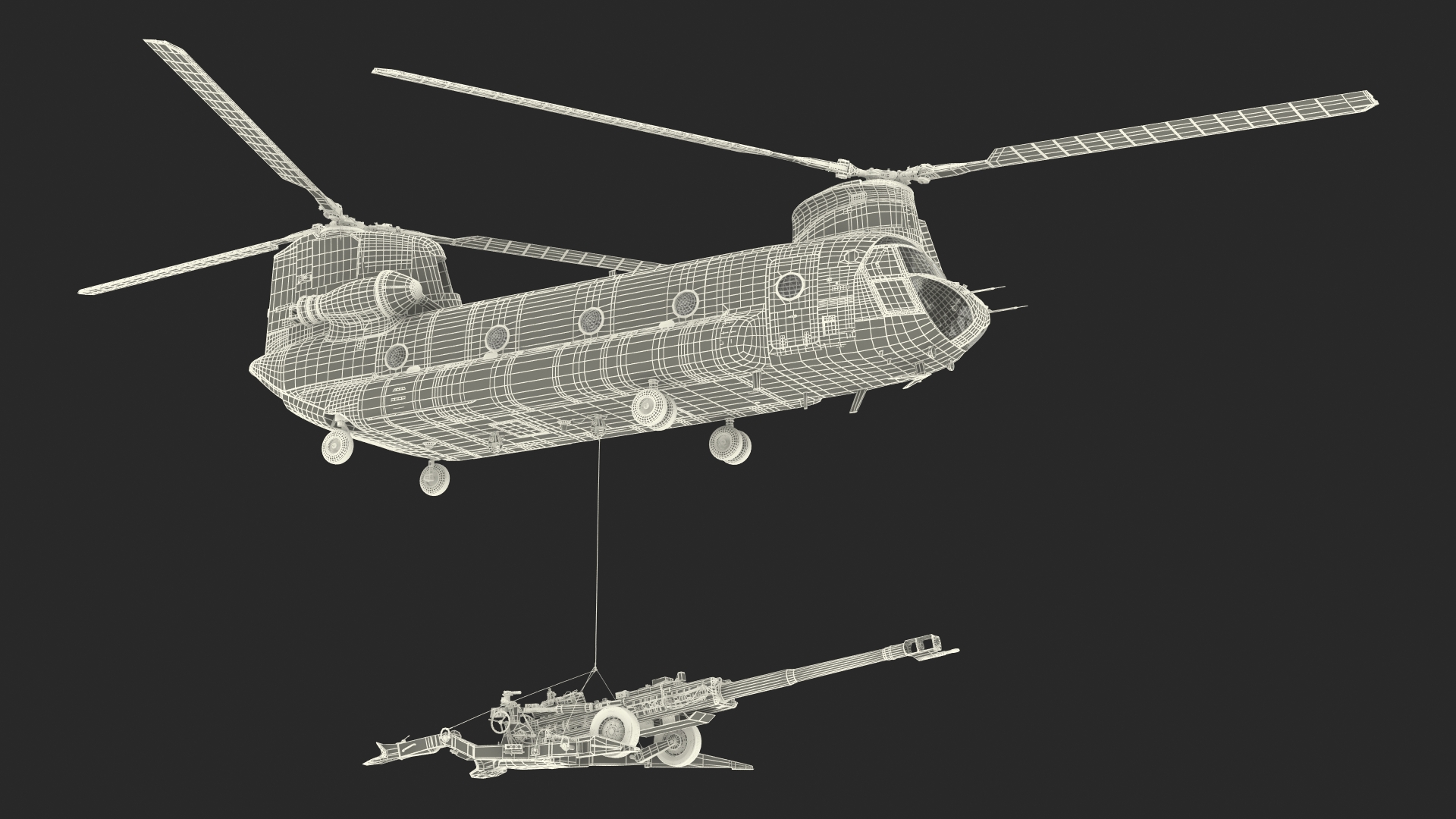 3D model US Army Transport Helicopter With Howitzer M777 155mm Rigged