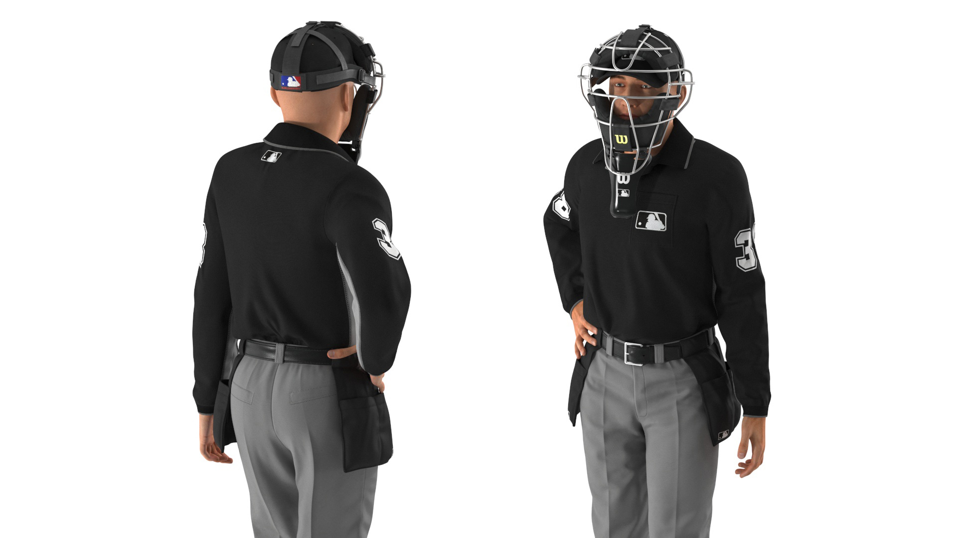 3D model Baseball Umpire with Protective Mask Standing Pose