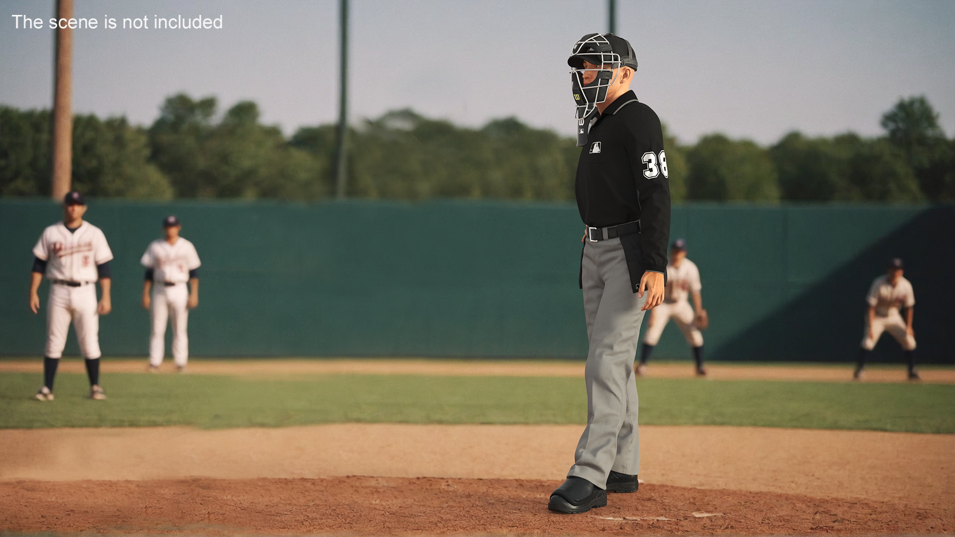 3D model Baseball Umpire with Protective Mask Standing Pose