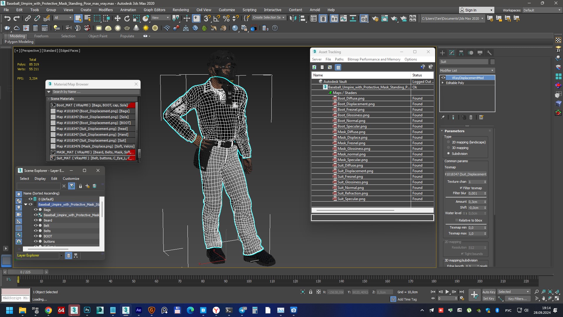 3D model Baseball Umpire with Protective Mask Standing Pose