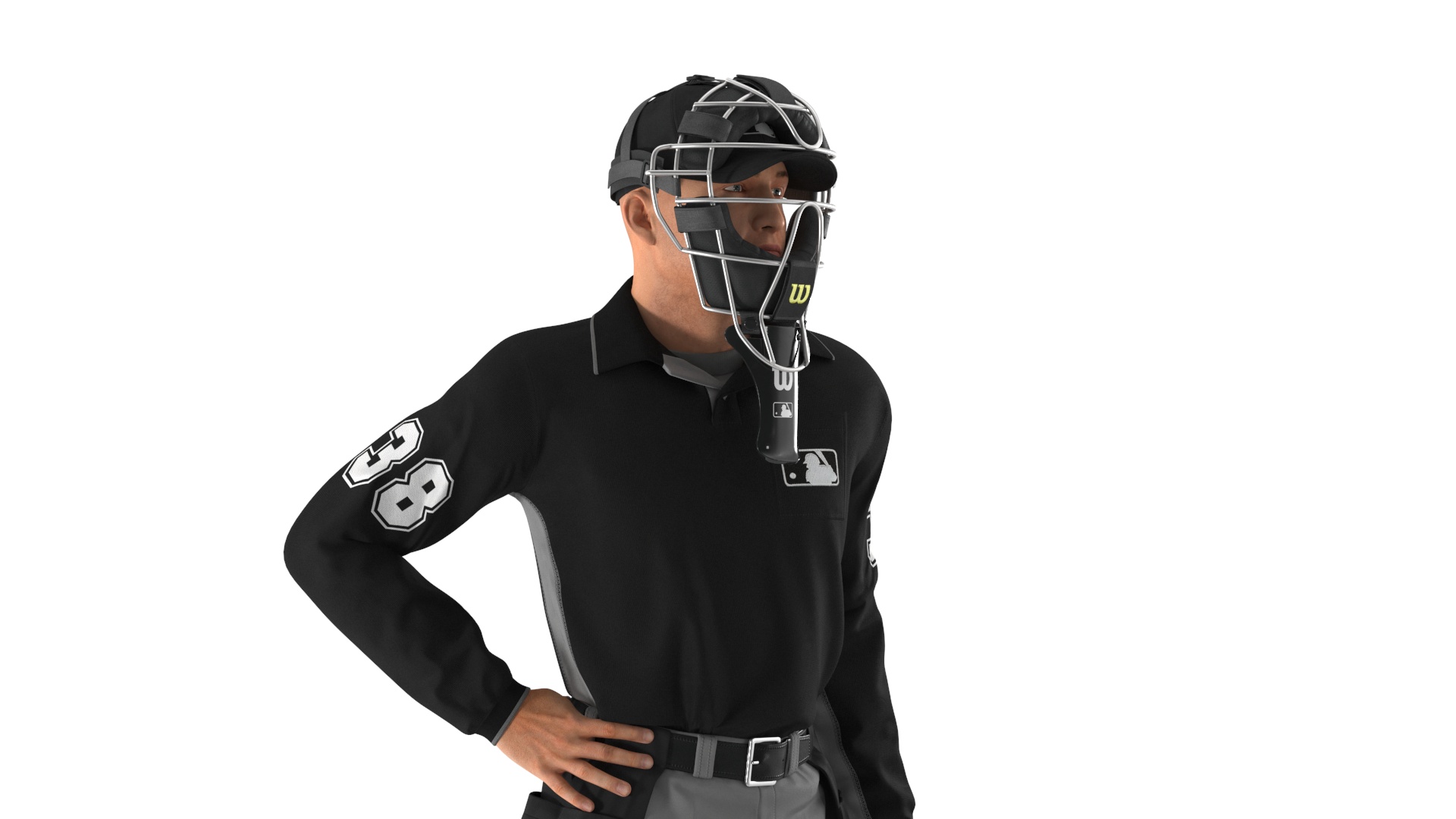 3D model Baseball Umpire with Protective Mask Standing Pose