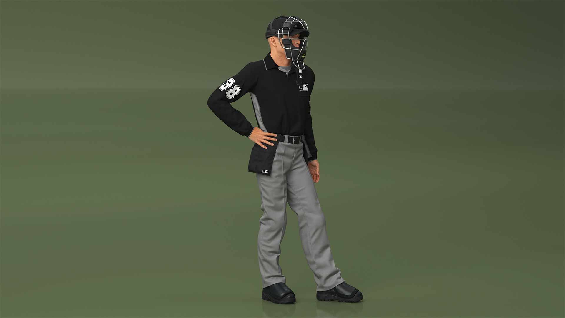 3D model Baseball Umpire with Protective Mask Standing Pose