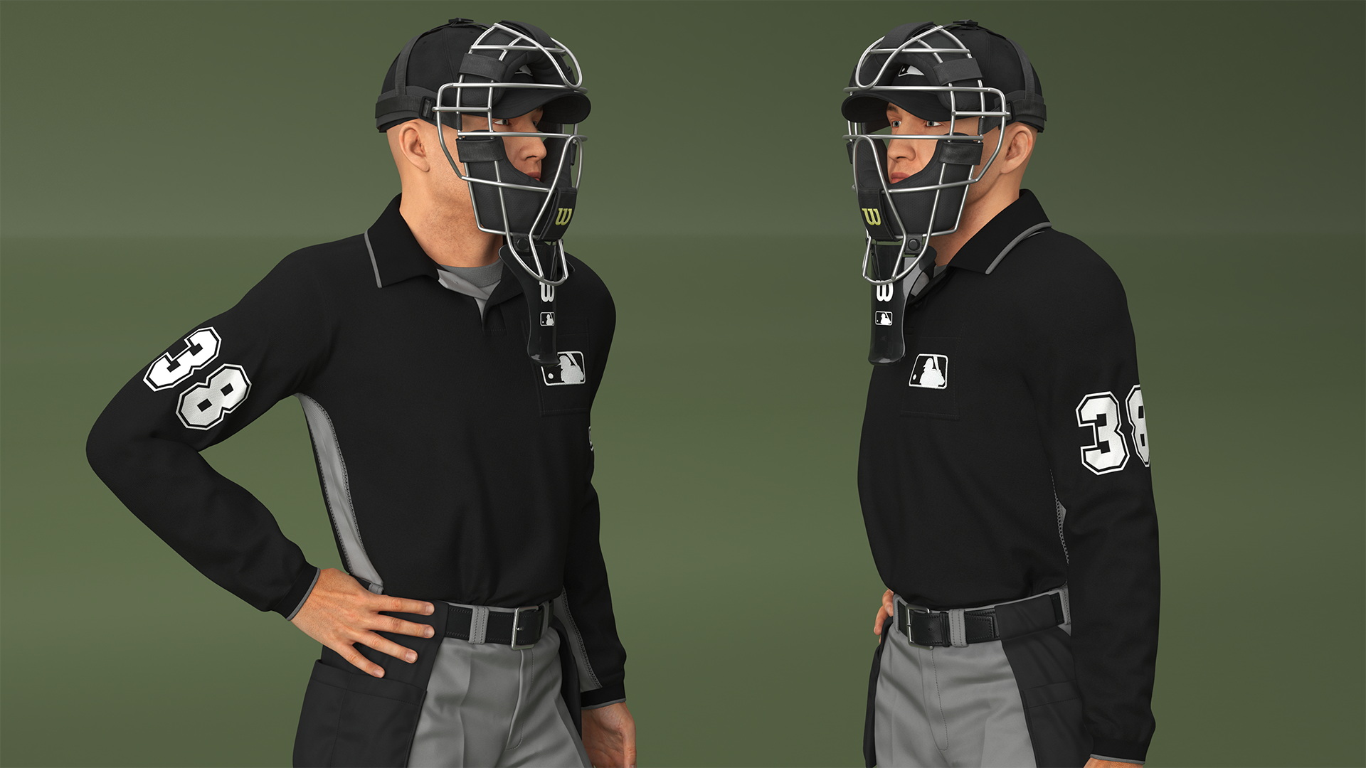 3D model Baseball Umpire with Protective Mask Standing Pose