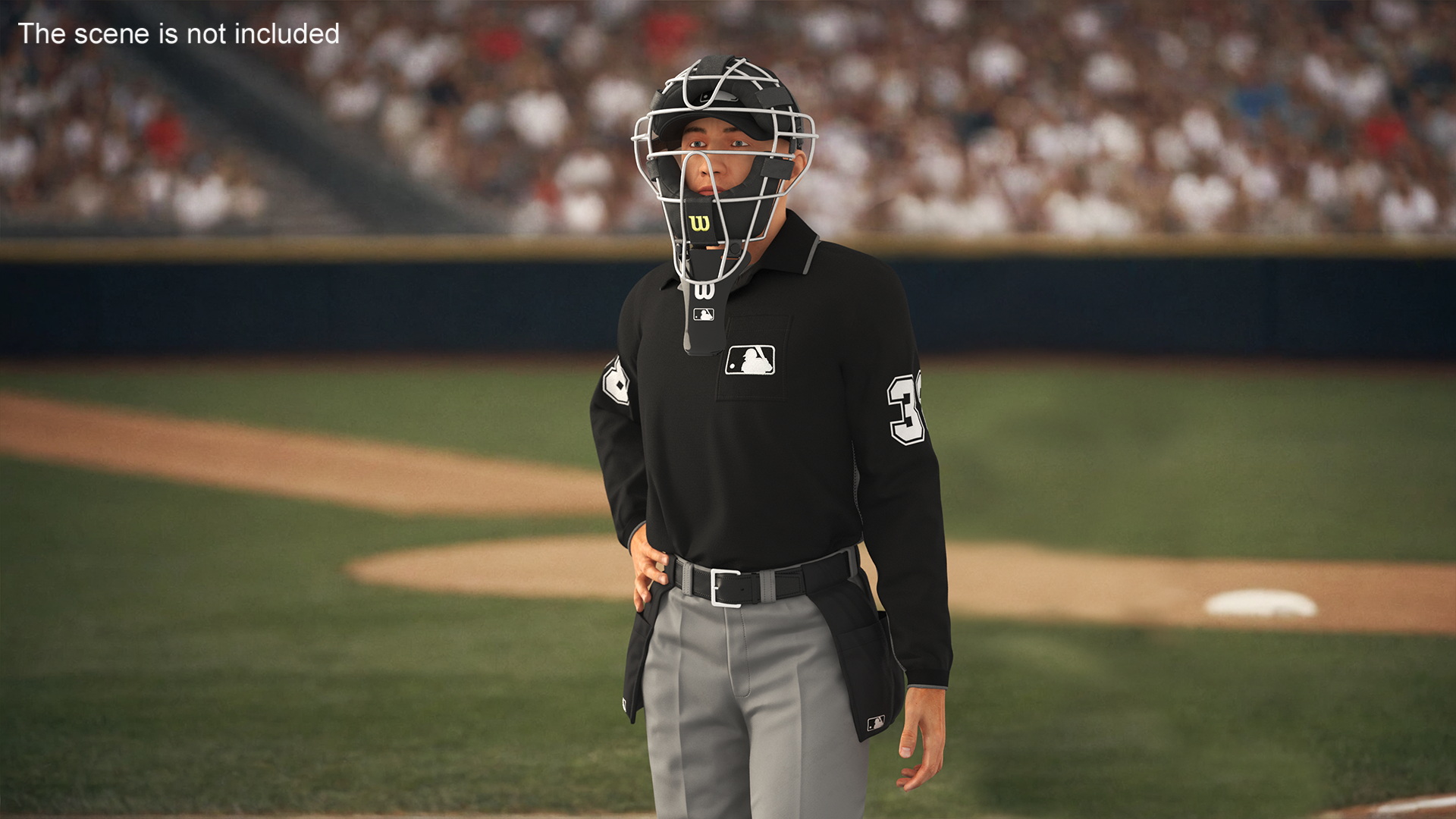 3D model Baseball Umpire with Protective Mask Standing Pose