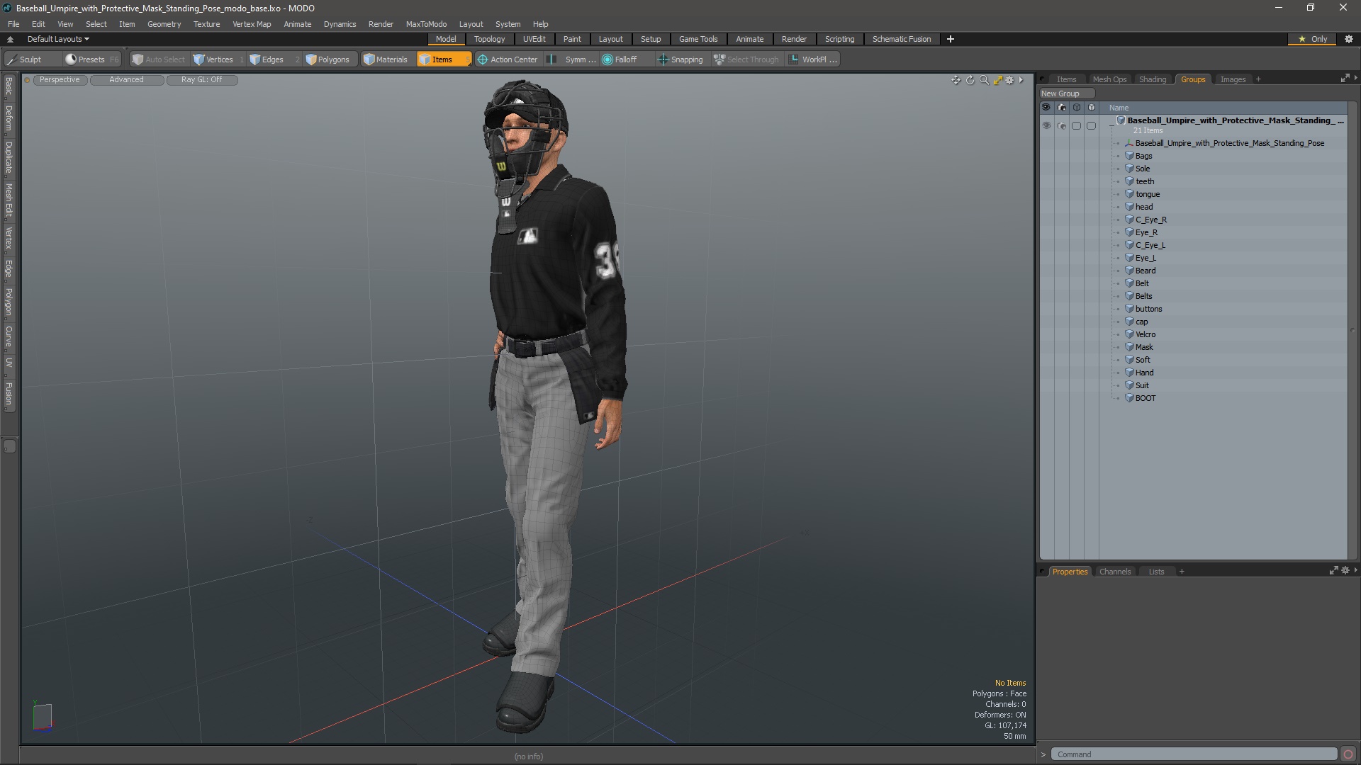 3D model Baseball Umpire with Protective Mask Standing Pose