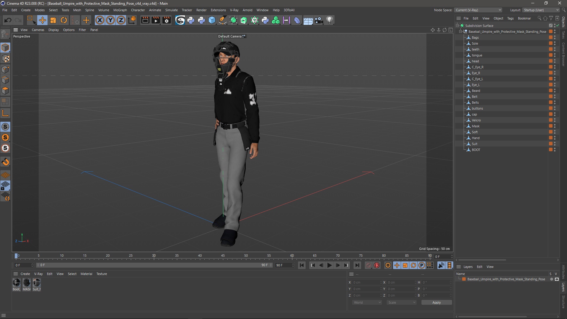 3D model Baseball Umpire with Protective Mask Standing Pose