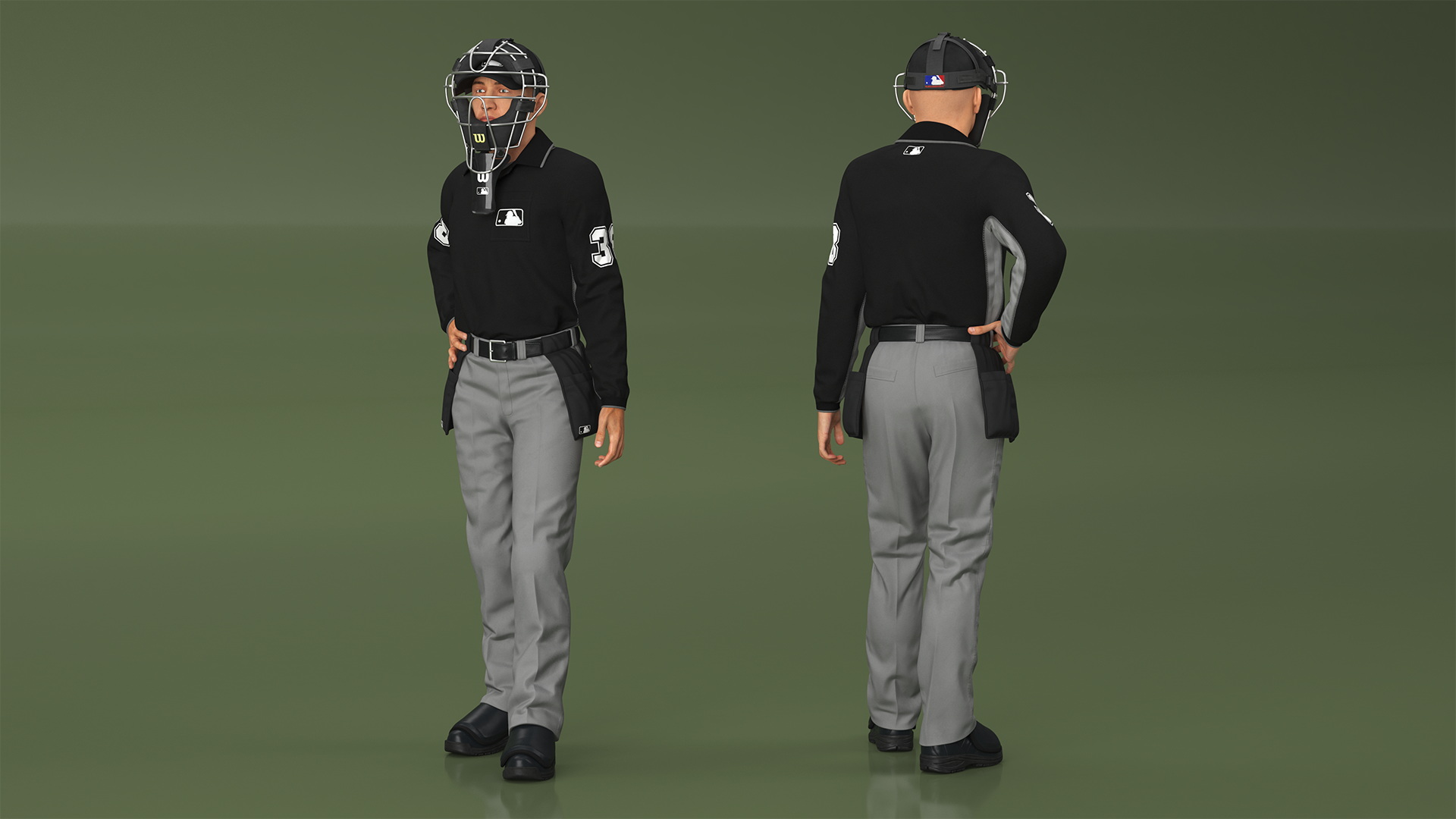 3D model Baseball Umpire with Protective Mask Standing Pose