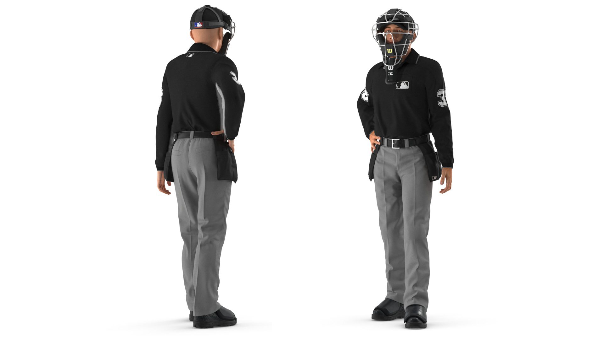 3D model Baseball Umpire with Protective Mask Standing Pose