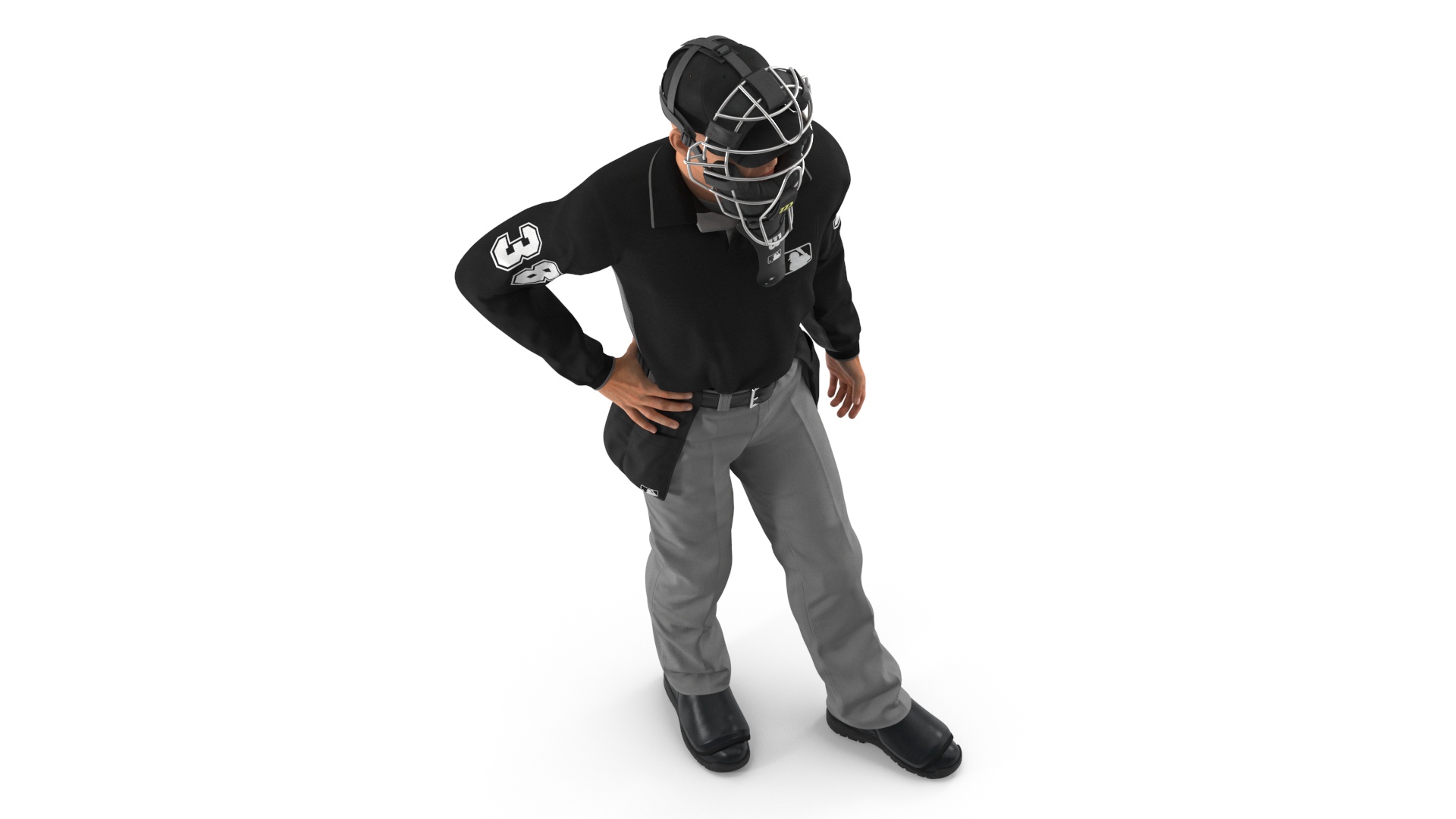 3D model Baseball Umpire with Protective Mask Standing Pose