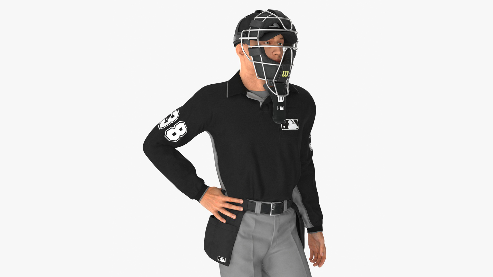 3D model Baseball Umpire with Protective Mask Standing Pose